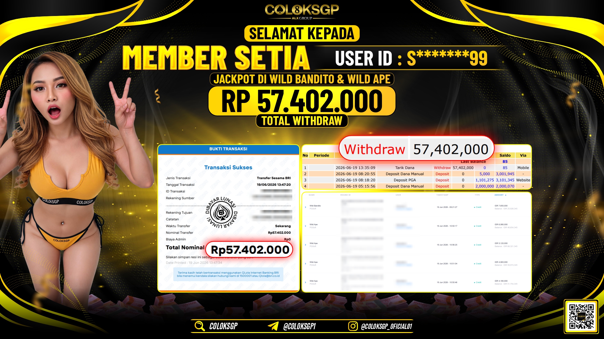COLOKSGP JACKPOT PGSOFT - WILD BANDITO & WILD APE RP57.402.000,- LUNAS