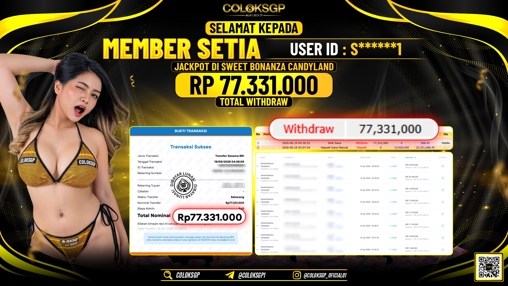 COLOKSGP JACKPOT PRAGMATIC LIVE DEALER - SWEET BONANZA CANDYLAND RP77.331.000,- LUNAS