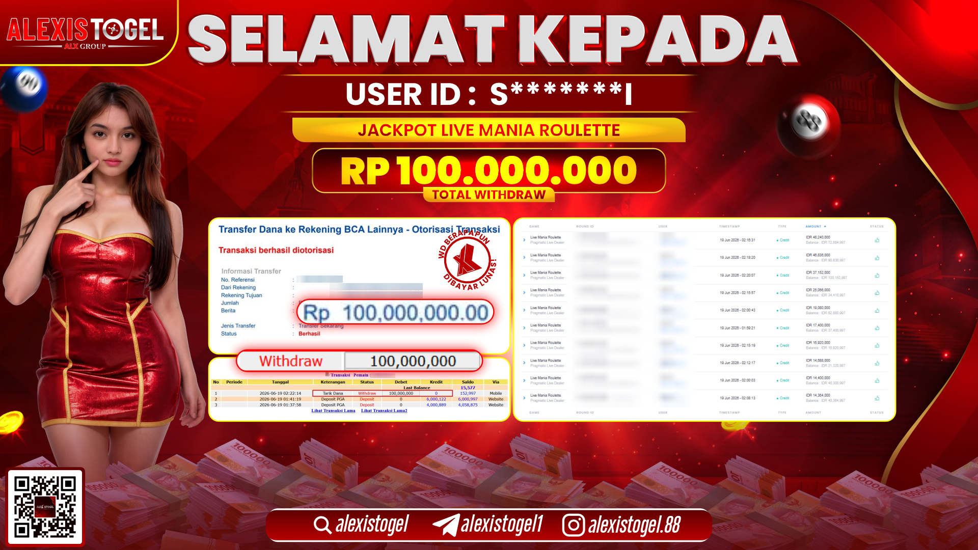 ALEXISTOGEL JACKPOT DI LIVE MANIA ROULETTE RP.100.000.000,- LUNAS