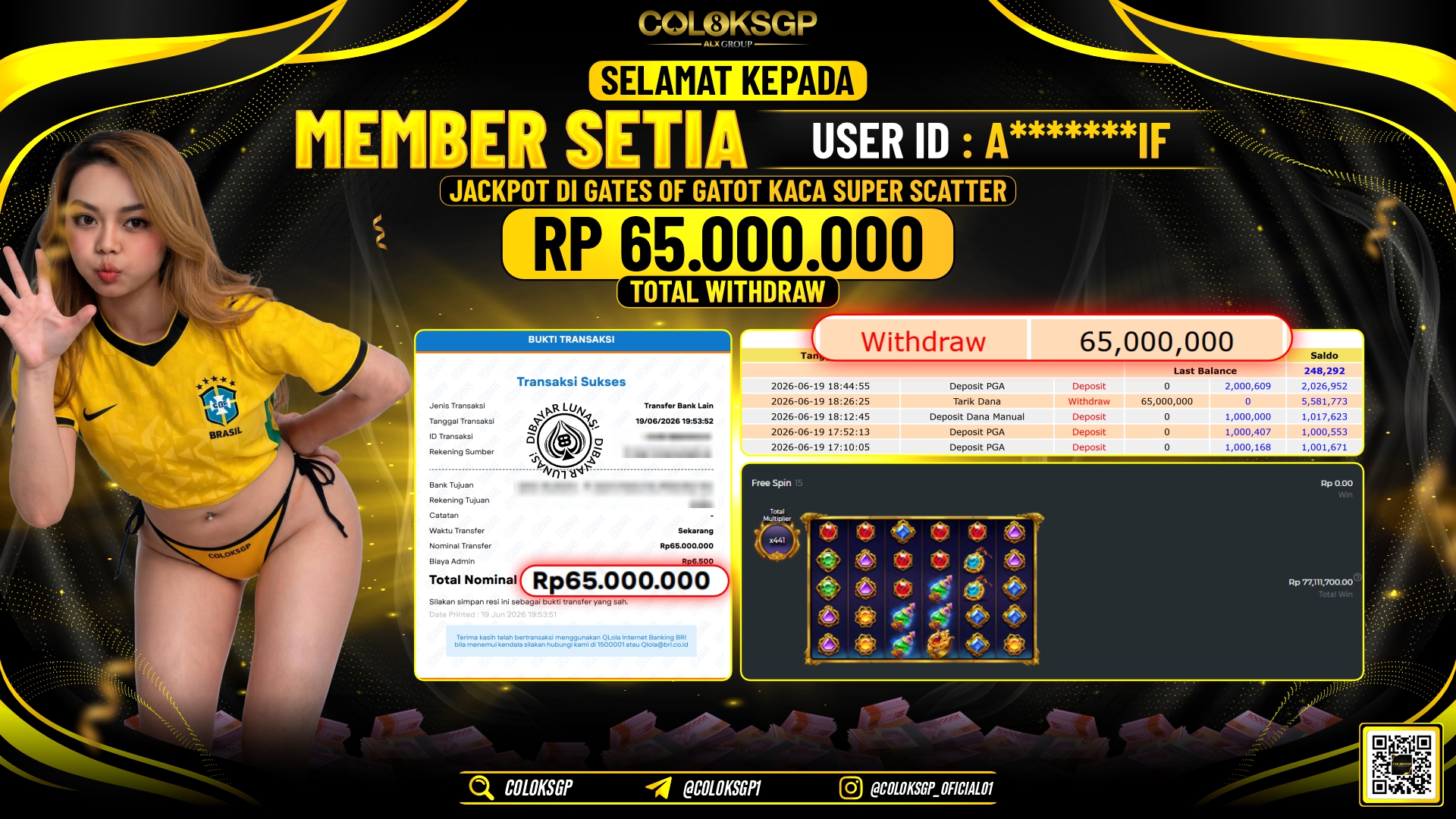 COLOKSGP JACKPOT PRAGMATIC PLAY - GATES OF GATOT KACA SUPER SCATTER RP65.000.000,- LUNAS