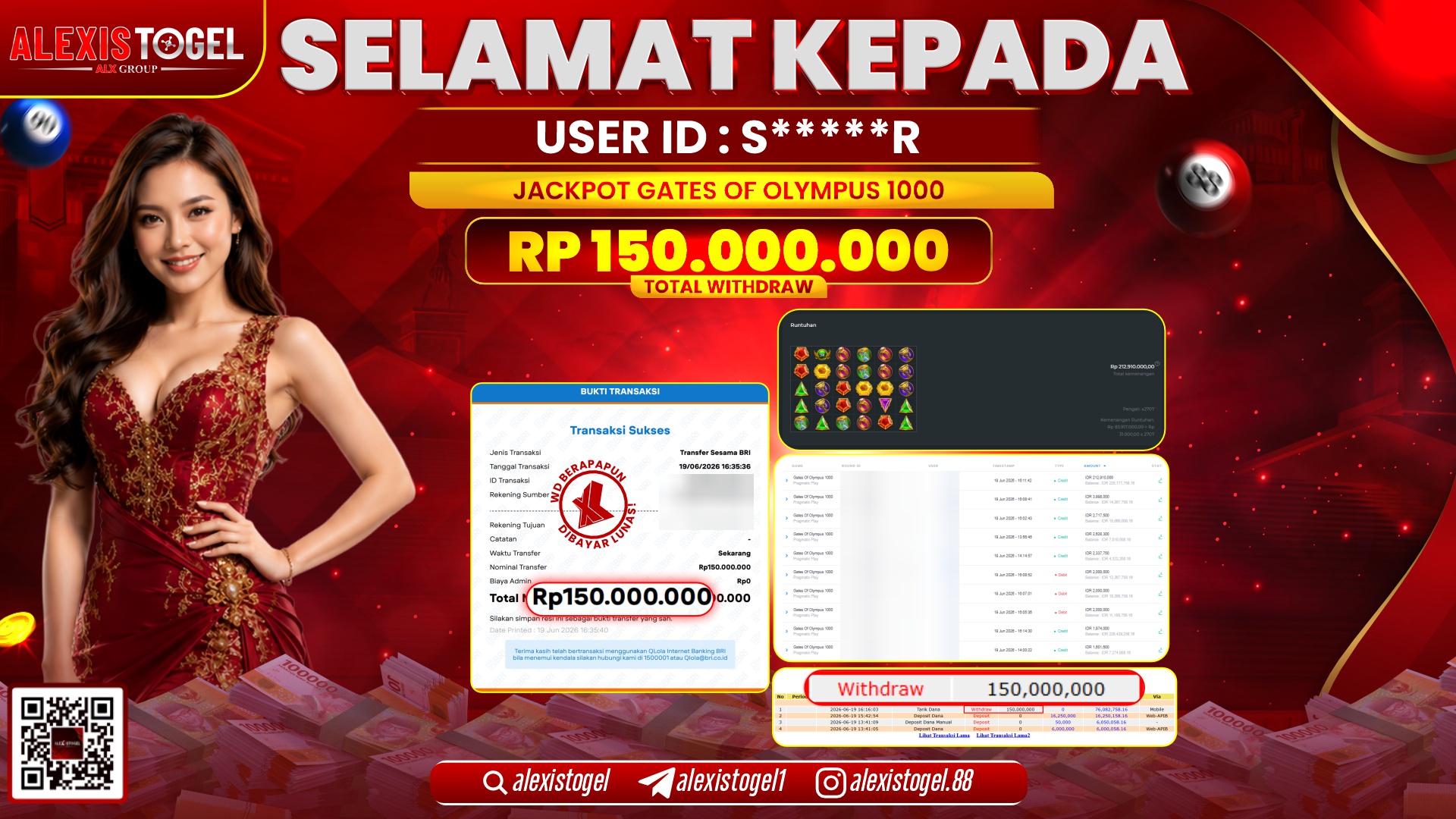 ALEXISTOGEL JACKPOT DI GATES OF OLYMPUS 1000 RP.150.000.000,- LUNAS