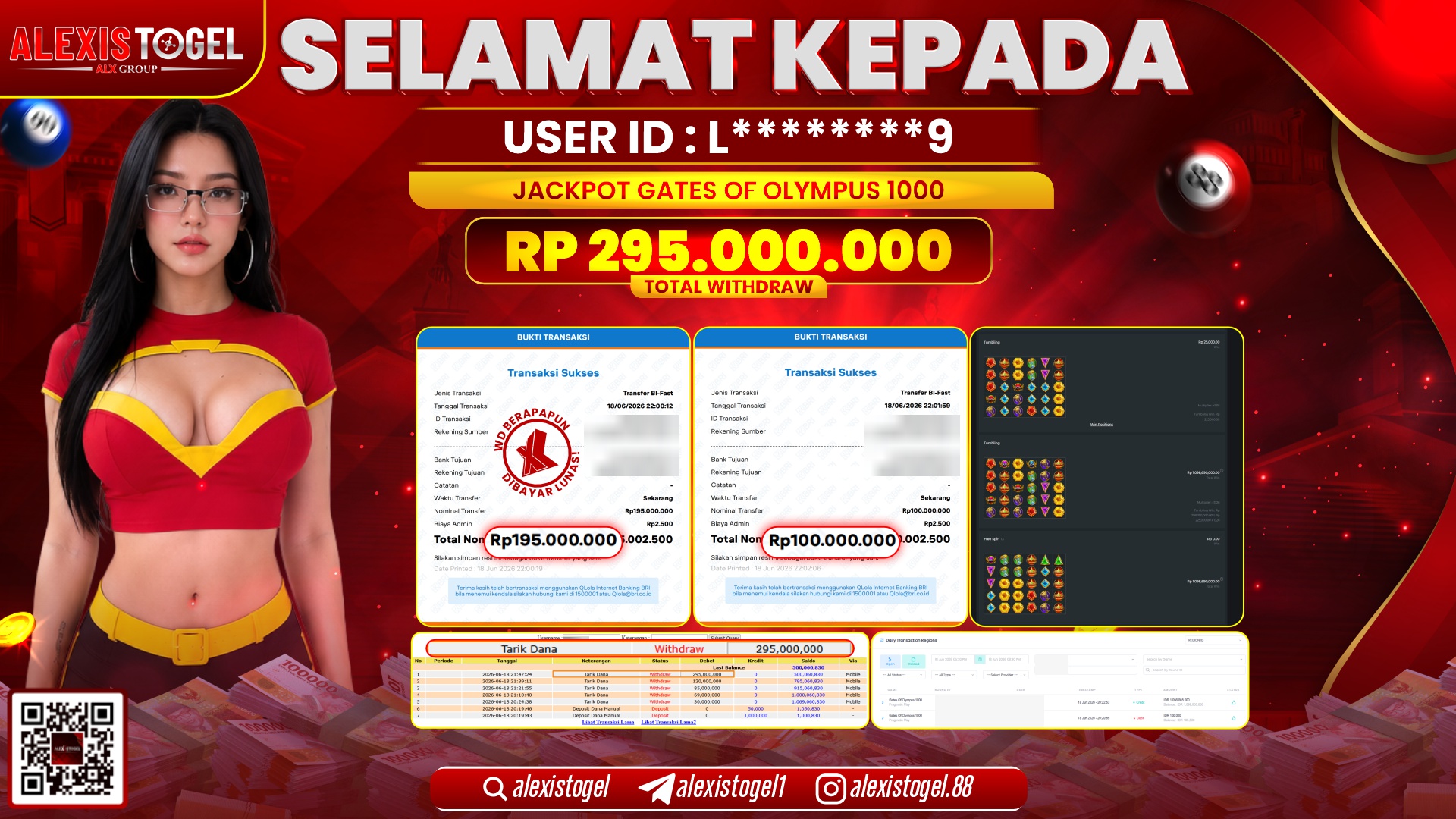 ALEXISTOGEL JACKPOT DI GATES OF OLYMPUS 1000 RP.295.000.000,- LUNAS