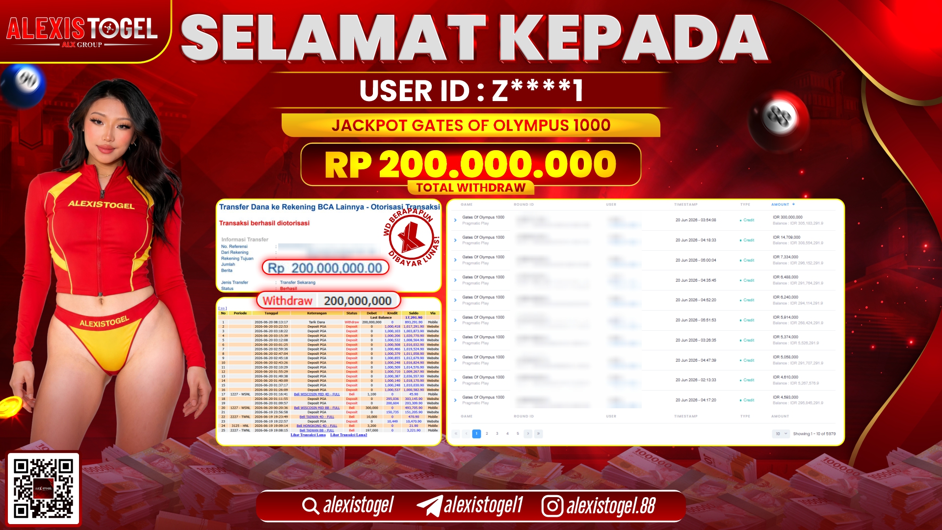 ALEXISTOGEL JACKPOT DI GATES OF OLYMPUS 1000 RP.200.000.000,- LUNAS