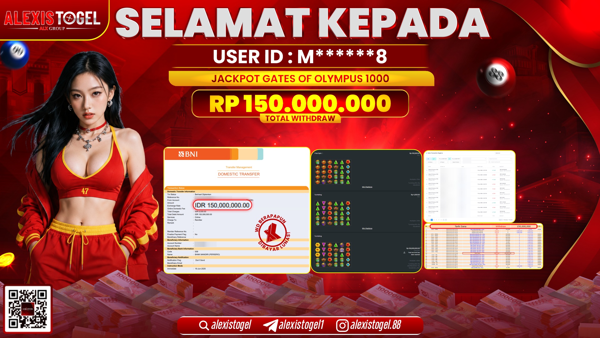 ALEXISTOGEL JACKPOT DI GATES OF OLYMPUS 1000 RP.150.000.000,- LUNAS