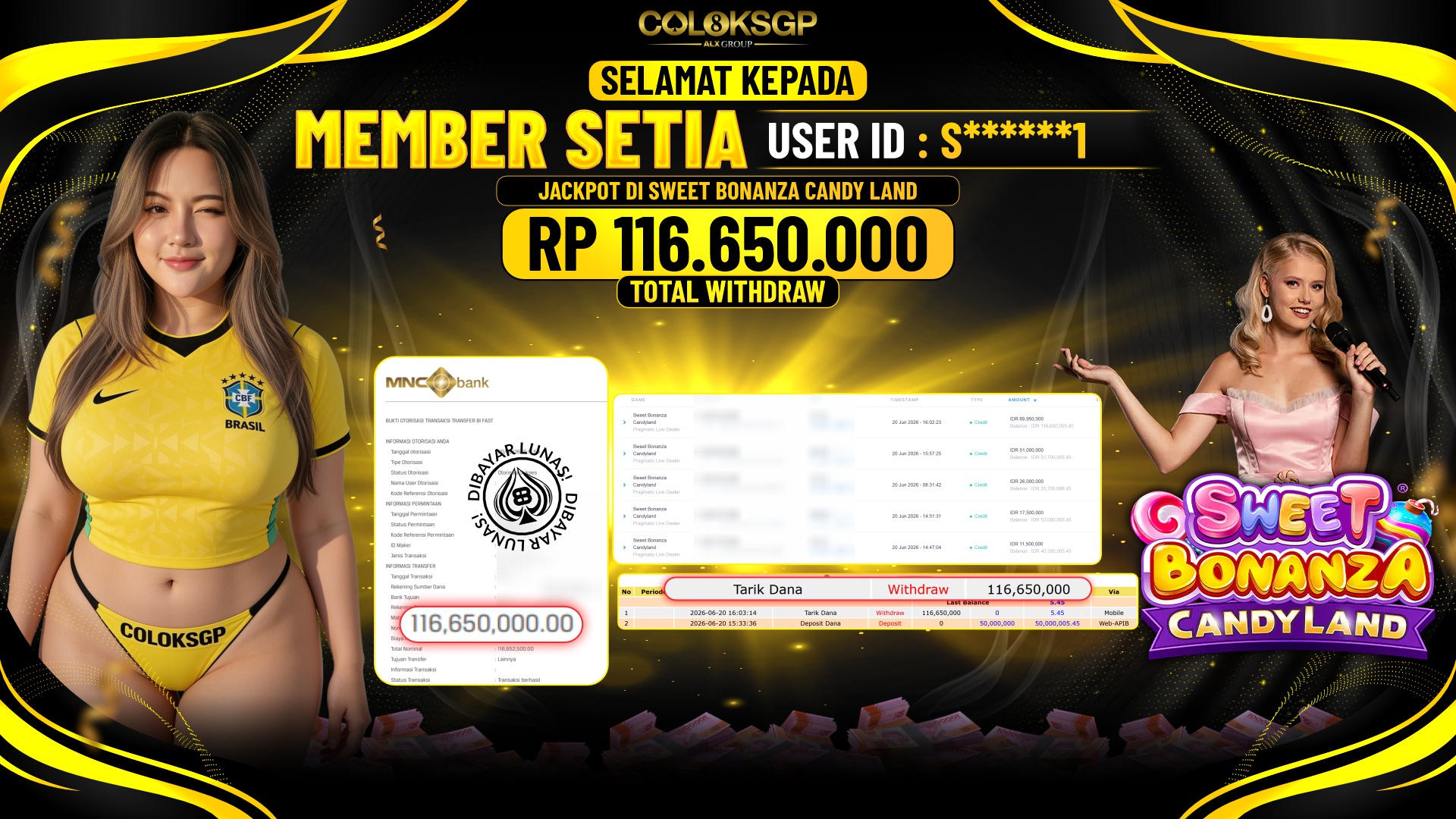 COLOKSGP JACKPOT PRAGMATIC LIVE DEALER - SWEET BONANZA CANDYLAND RP116.650.000,- LUNAS