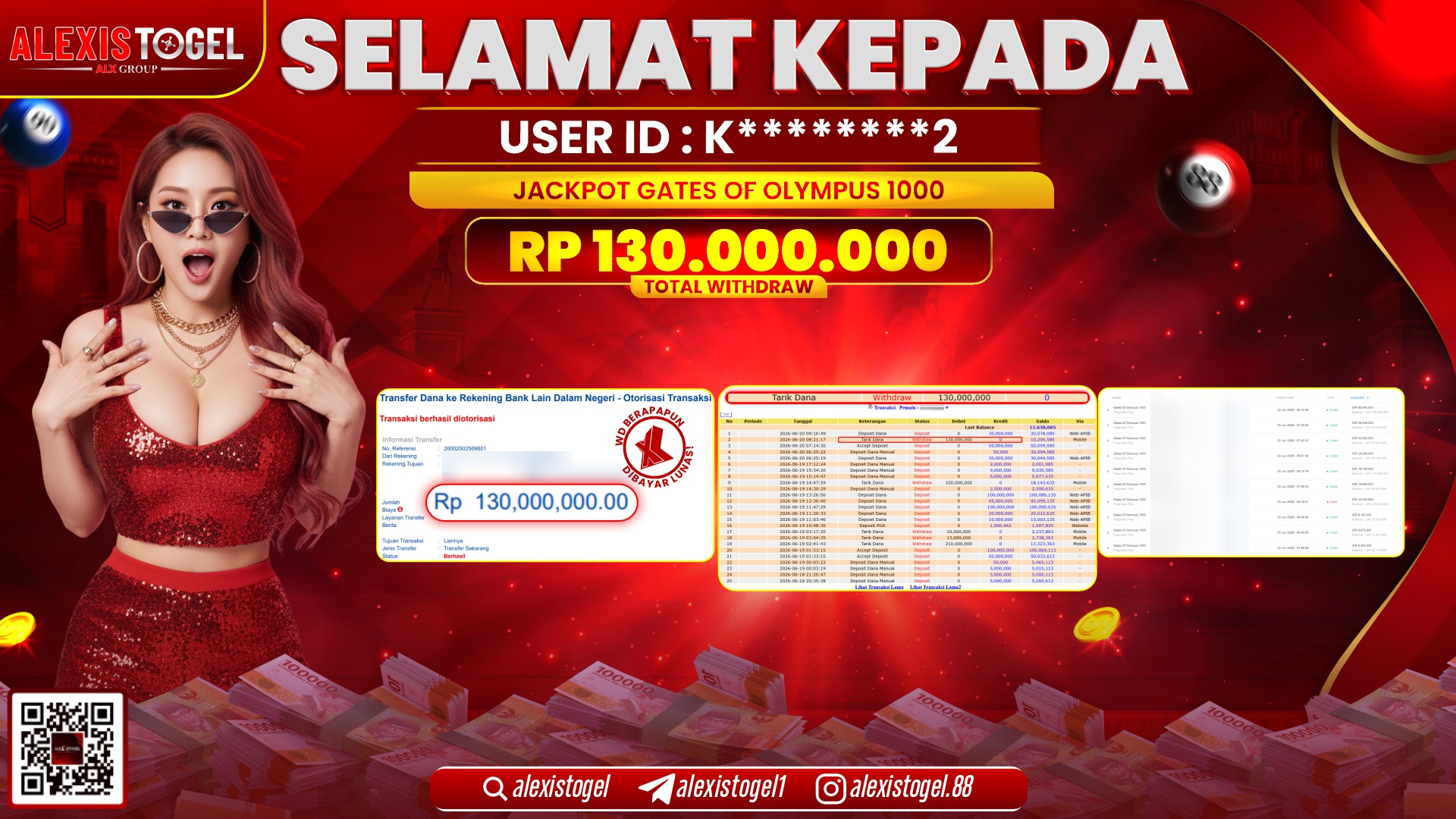 ALEXISTOGEL JACKPOT DI GATES OF OLYMPUS 1000 RP.130.000.000,- LUNAS