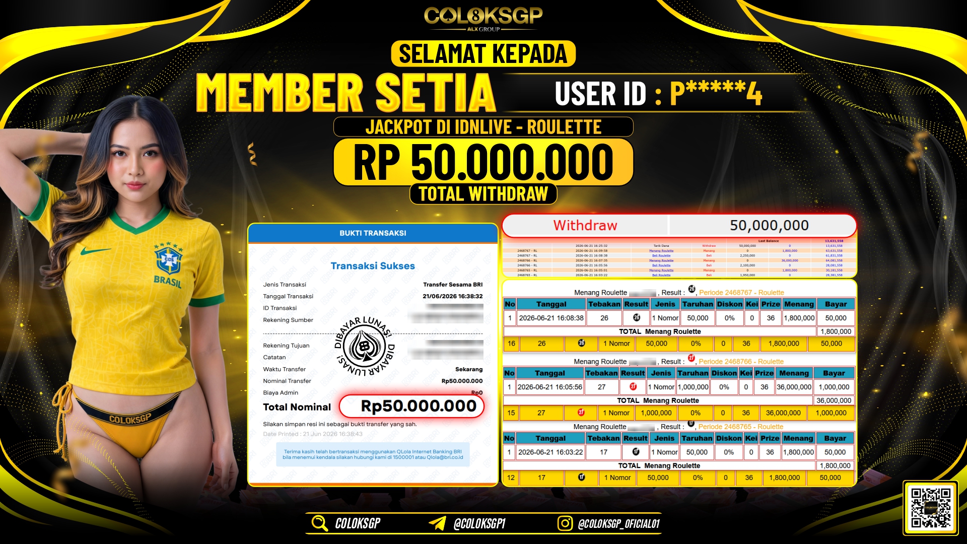 COLOKSGP INDLIVE - ROULETTE RP50.000.000,- LUNAS