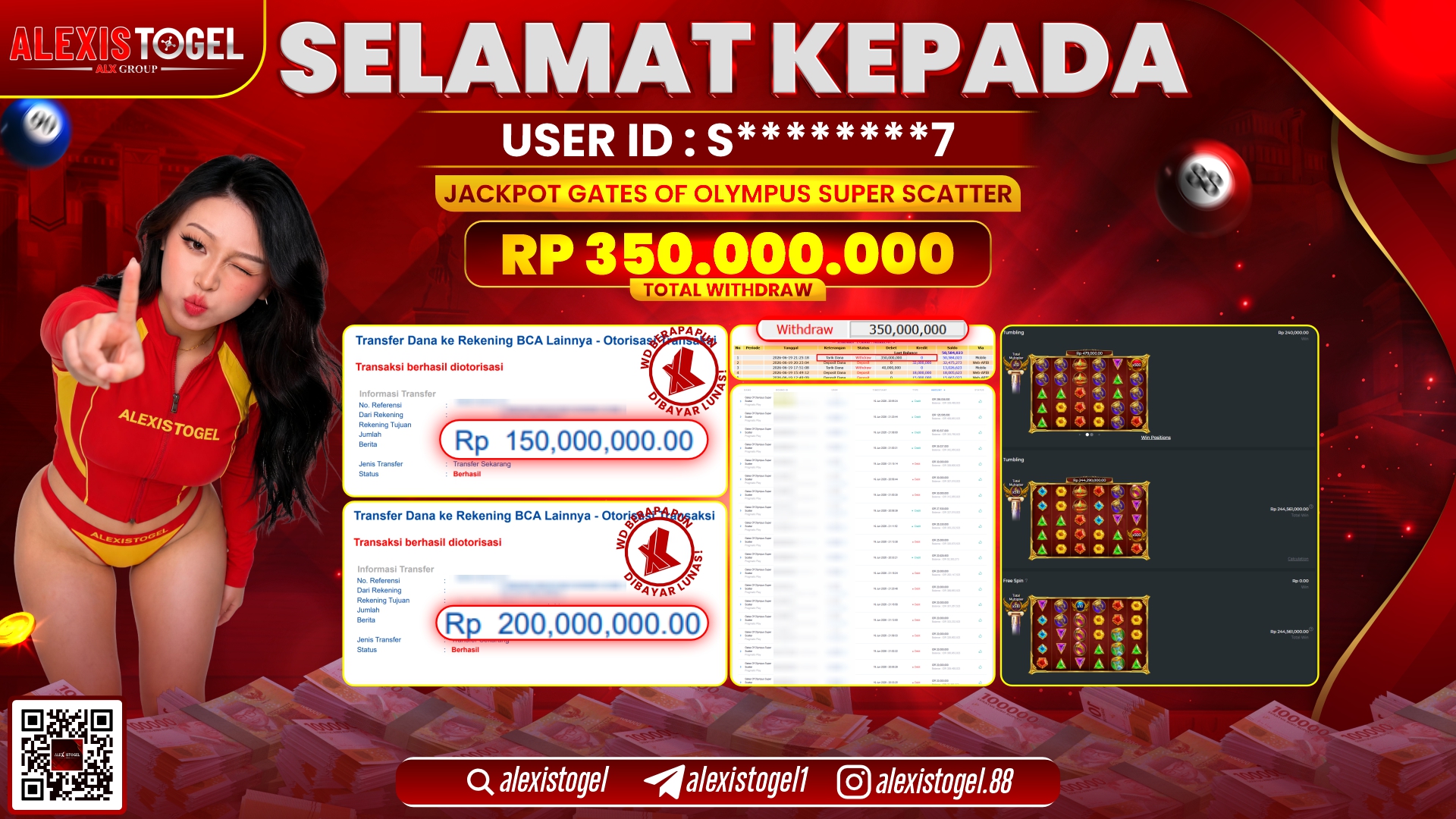 ALEXISTOGEL JACKPOT DI GATES OF OLYMPUS SUPER SCATTER RP.350.000.000,- LUNAS