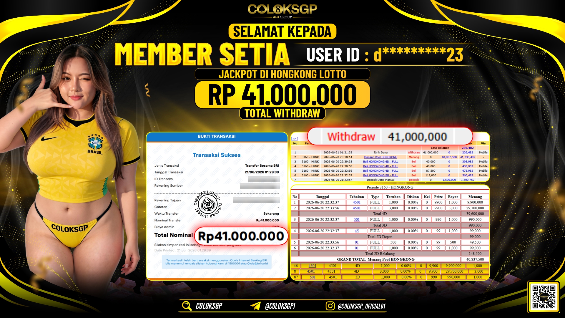 COLOKSGP JACKPOT POOLS - HONGKONG LOTTO RP41.000.000,- LUNAS