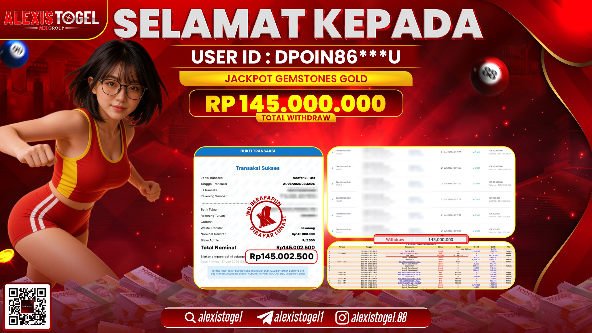 ALEXISTOGEL JACKPOT DI GEMSTONES GOLD RP.145.000.000,- LUNAS