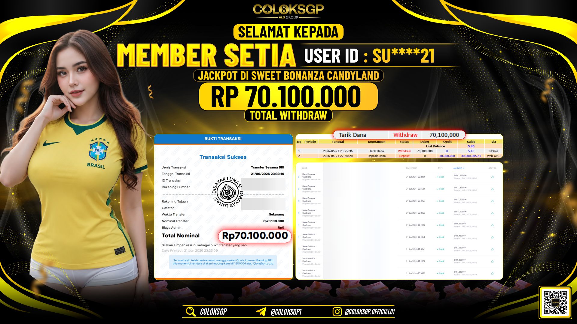 COLOKSGP JACKPOT PRAGMATIC LIVE DEALER - SWEET BONANZA CANDYLAND RP70.100.000,- LUNAS
