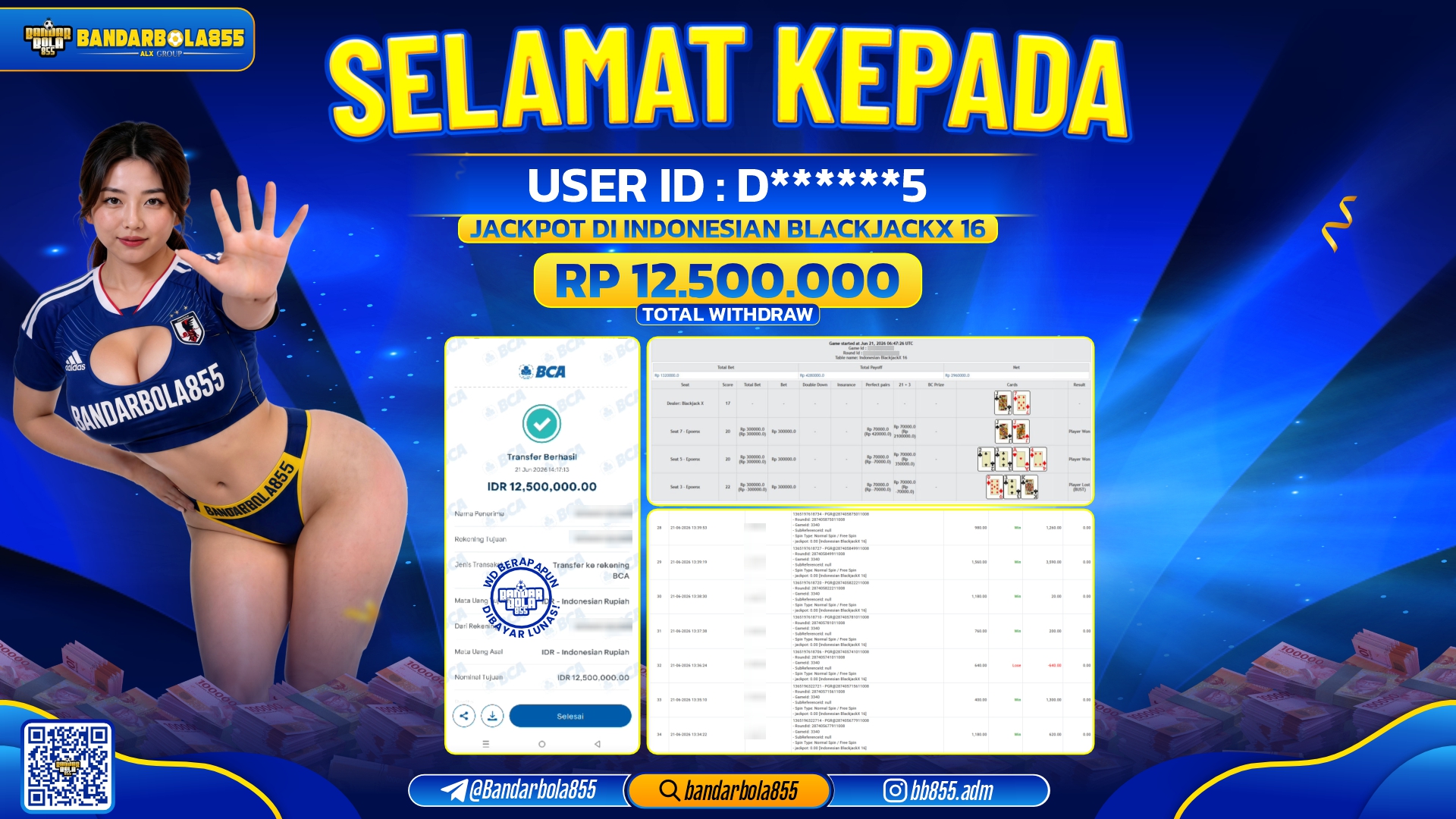 JACKPOT BANDARBOLA855 DI INDONESIAN BLACKJACKX 16 Rp12.500.000, - LUNAS🎖