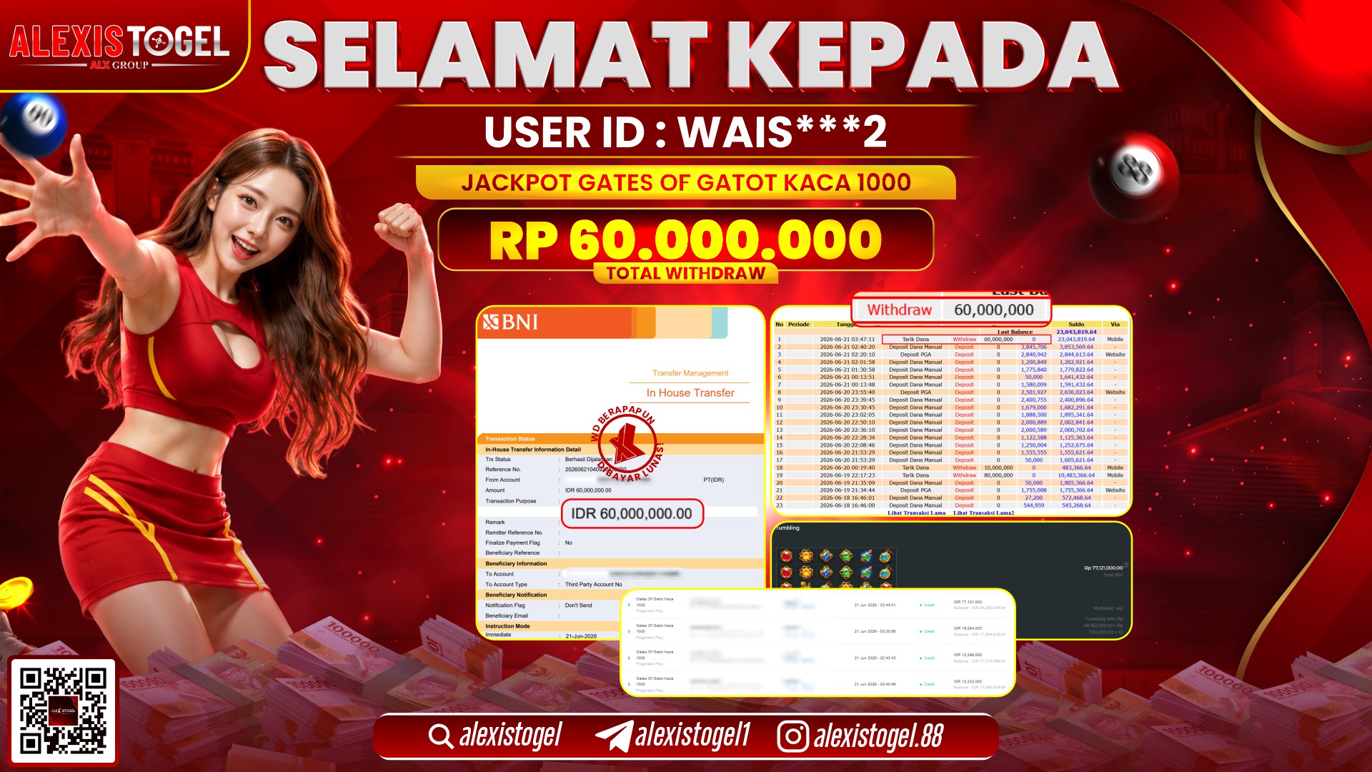 ALEXISTOGEL JACKPOT DI GATES OF GATOT KACA 1000 RP.60.000.000,- LUNAS