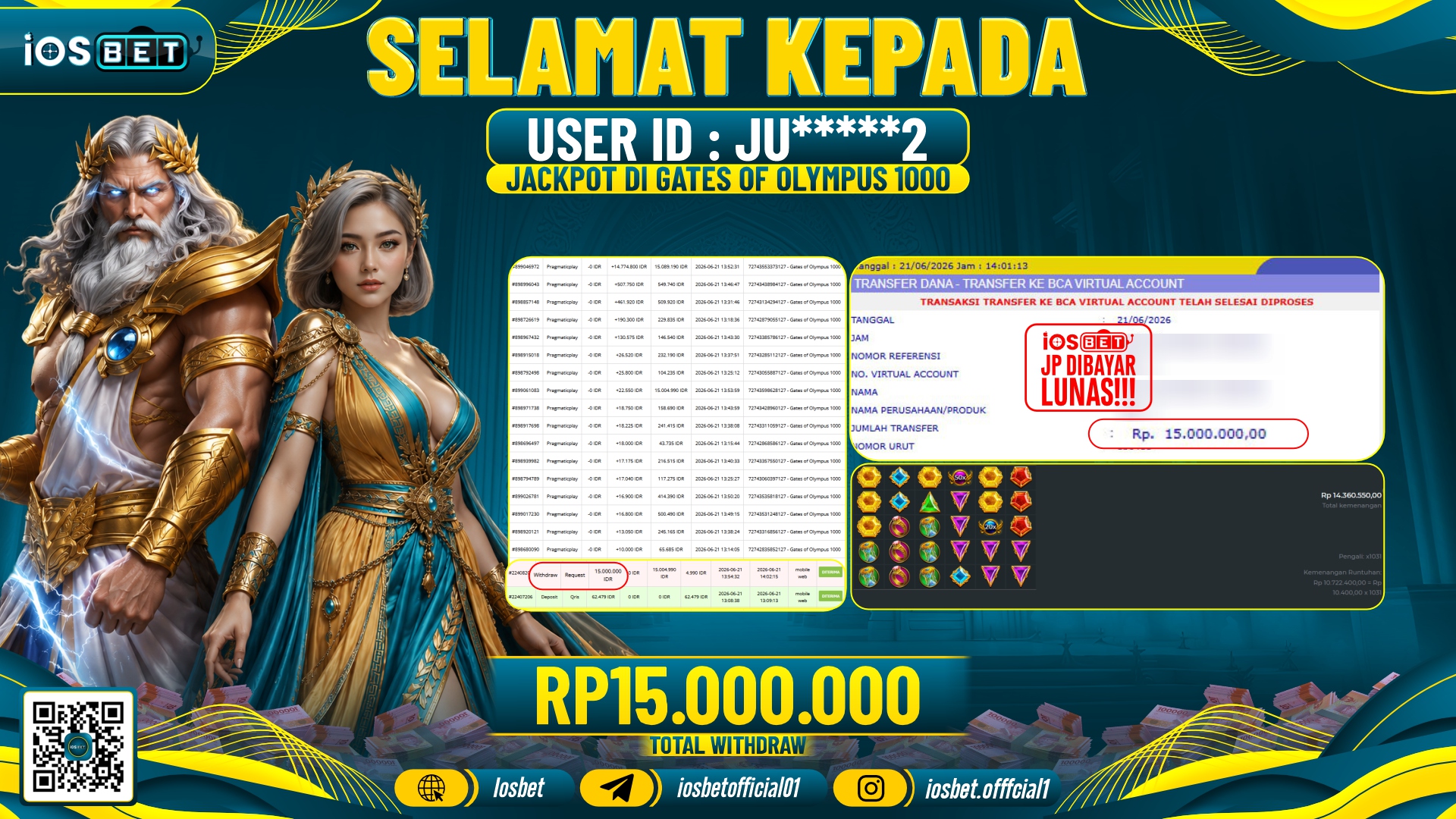 Bukti Pembayaran LUNAS SLOT GAME GACOR Rp.15.000.000,-