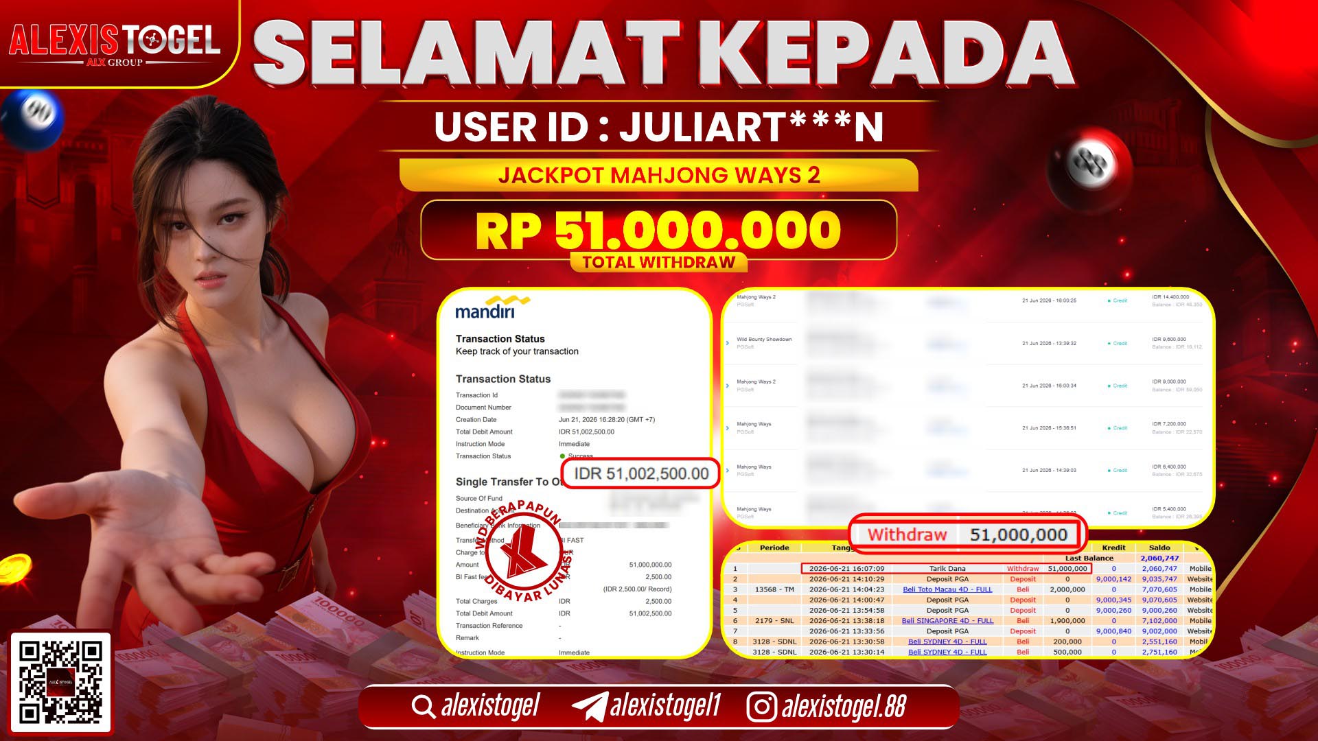 ALEXISTOGEL JACKPOT DI MAHJONG WAYS 2 RP.51.000.000,- LUNAS