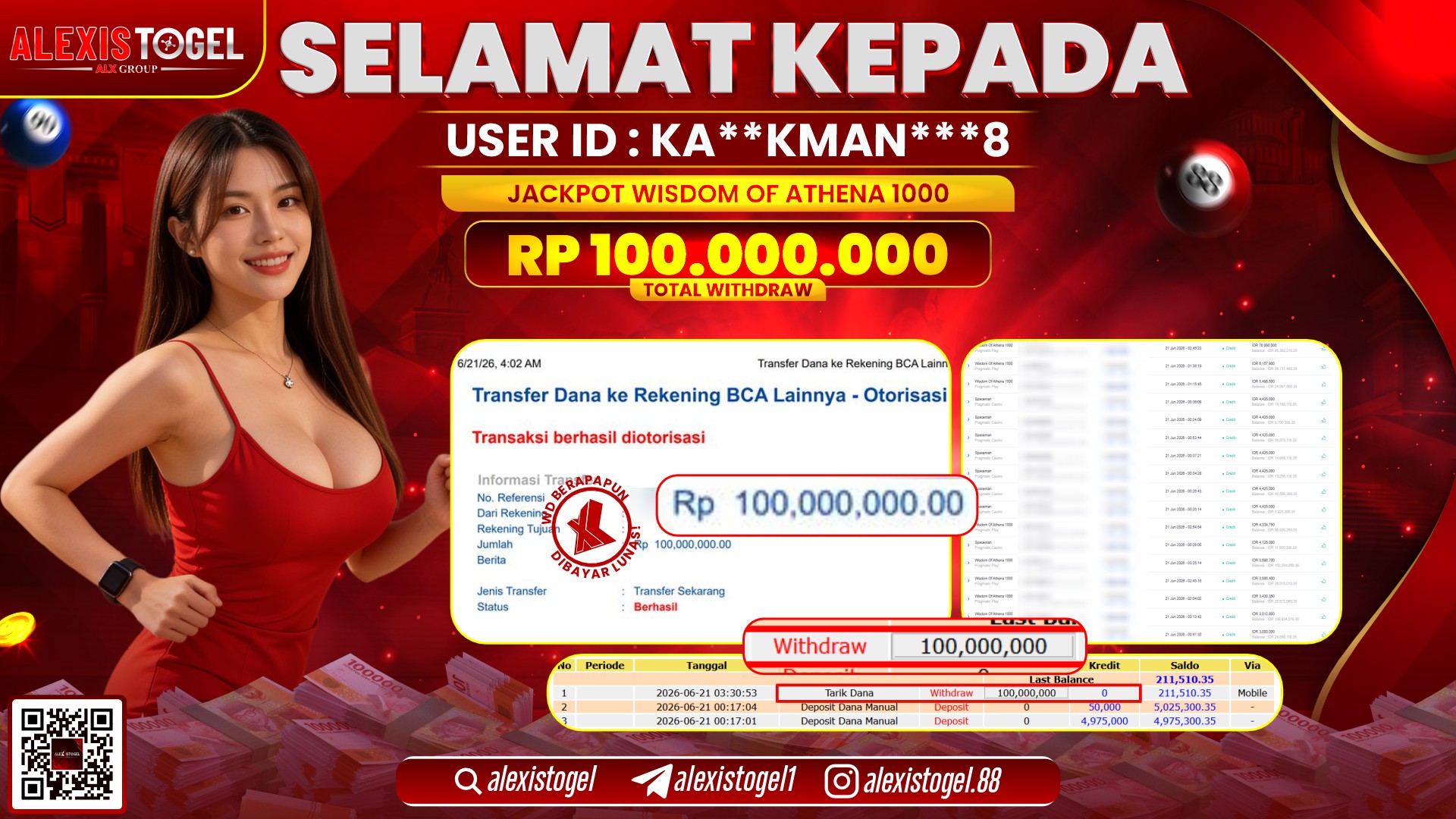 ALEXISTOGEL JACKPOT DI WISDOM OF ATHENA 1000 RP.100.000.000,- LUNAS