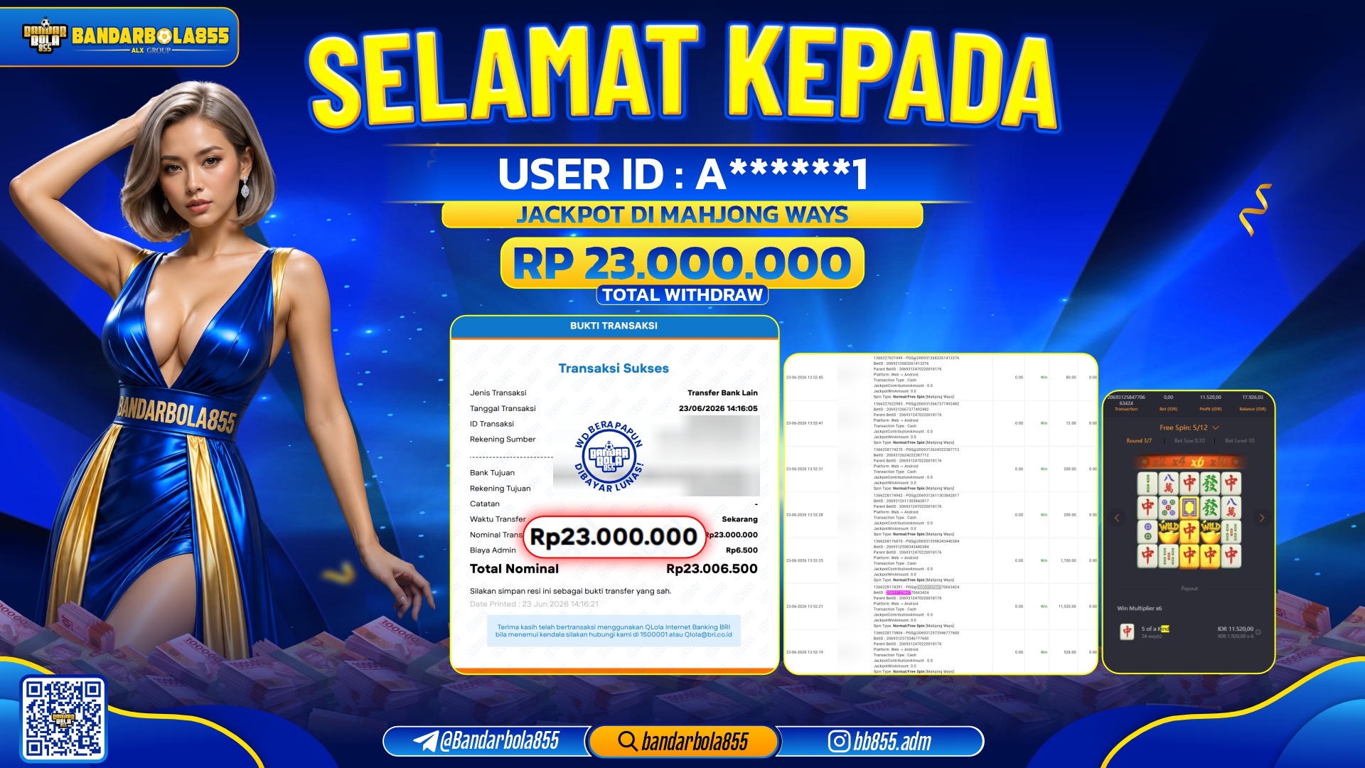 JACKPOT BANDARBOLA855 DI MAHJONG WAYS Rp23.000.000, - LUNAS🎖