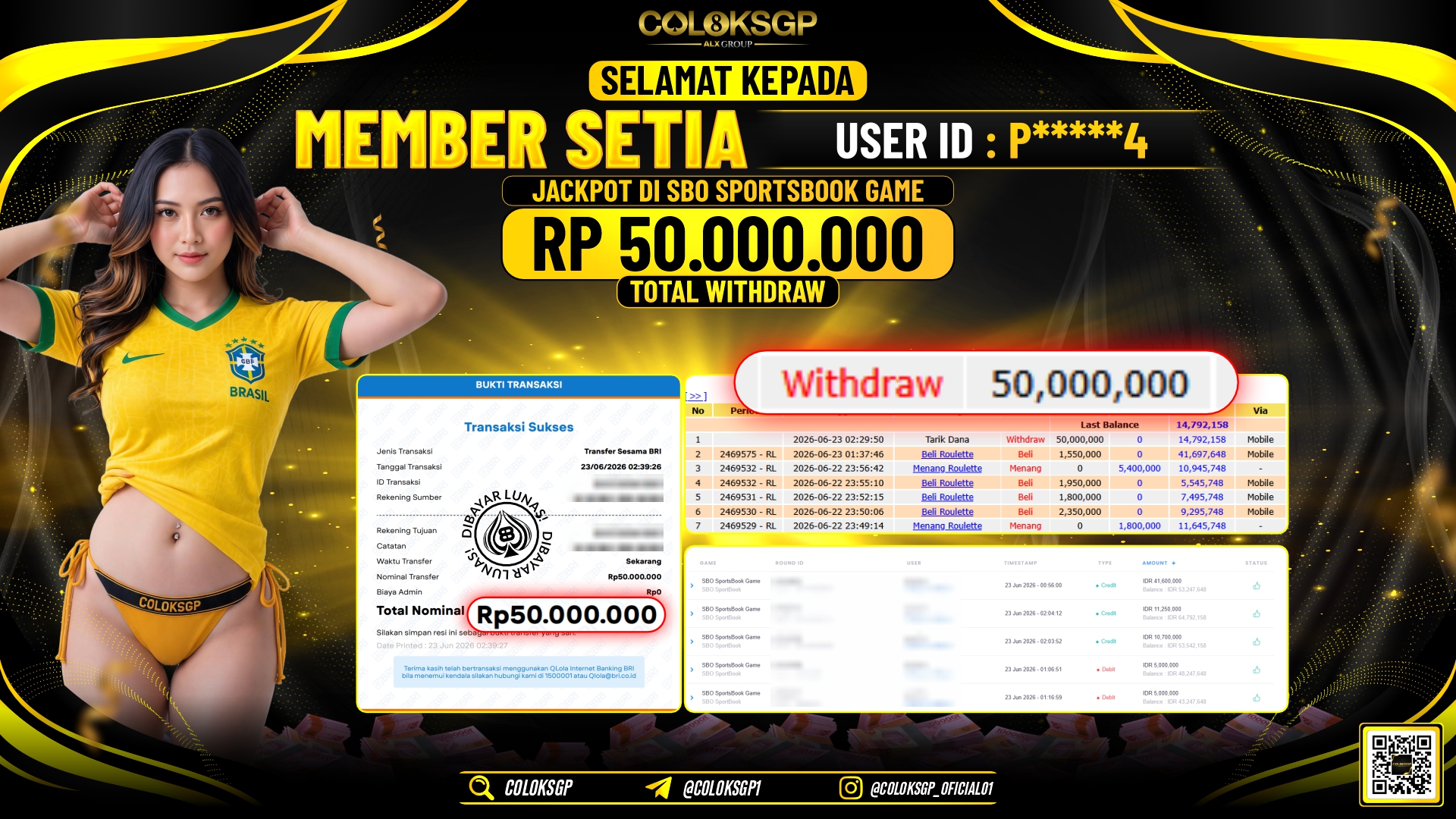 COLOKSGP JACKPOT SBO SPORTSBOOK GAME - SBO SPORTBOOK RP50.000.000,- LUNAS