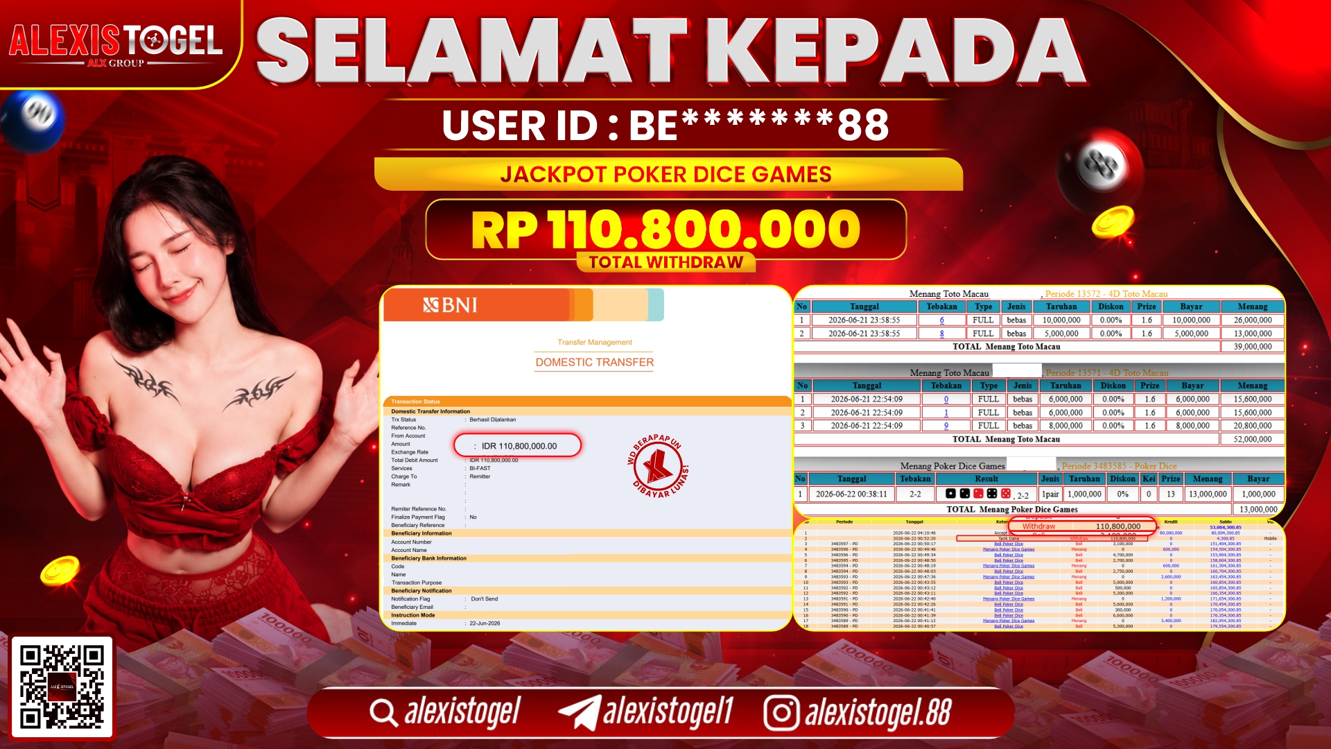 ALEXISTOGEL JACKPOT DI POKER DICE GAMES RP.110.800.000,- LUNAS