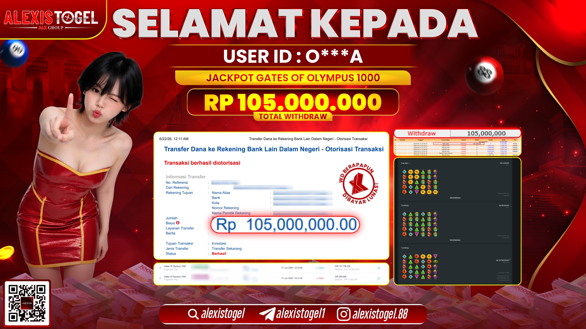 ALEXISTOGEL JACKPOT DI GATES OF OLYMPUS 1000 RP.150.000.000,- LUNAS