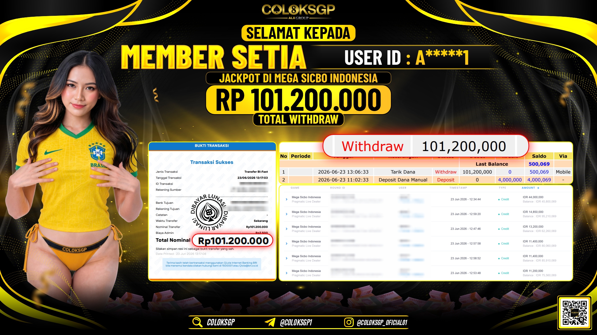 COLOKSGP JACKPOT PRAGMATIC LIVE DEALER - MEGA SICBO INDONESIA RP101.200.000,- LUNAS