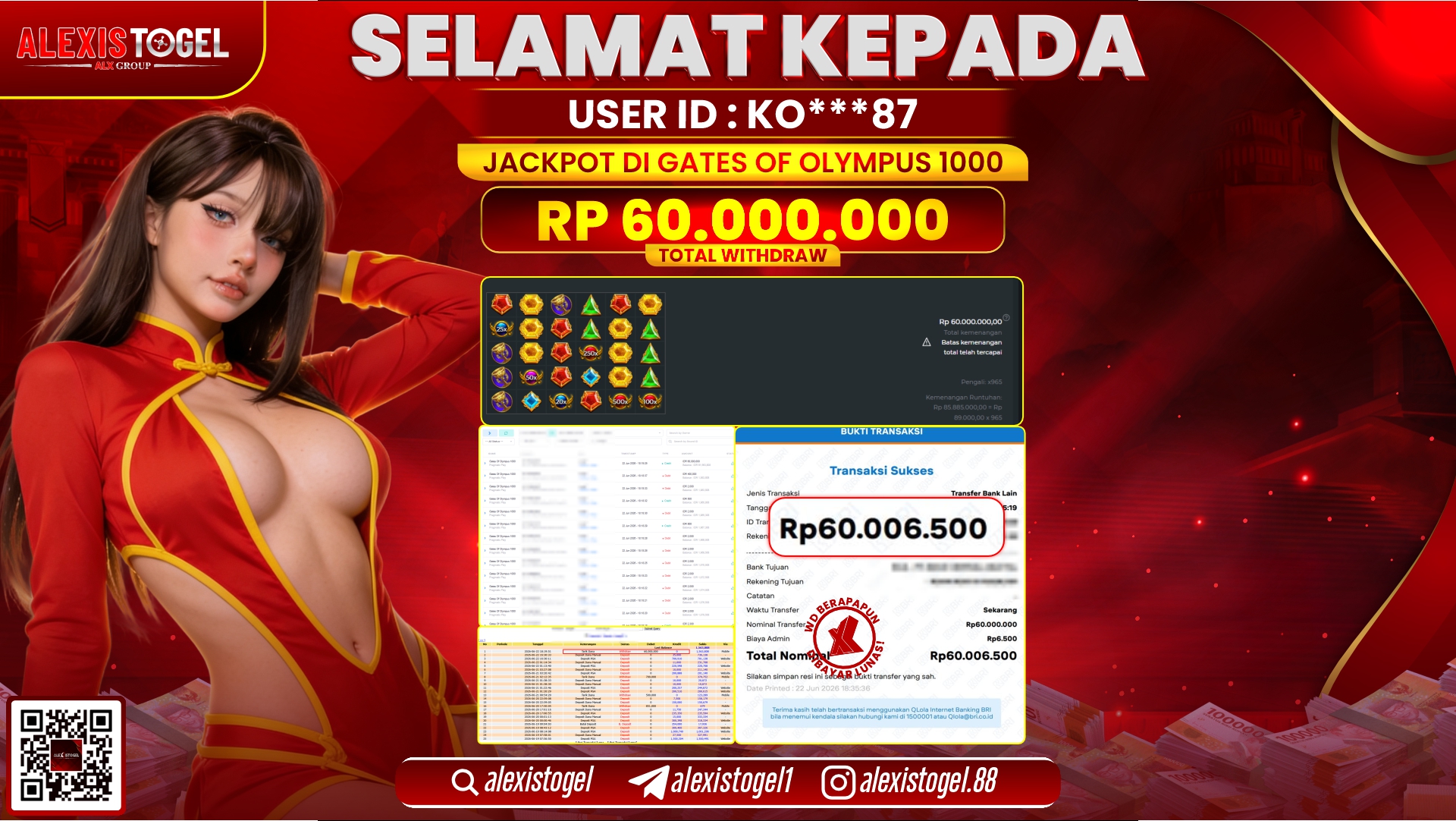 ALEXISTOGEL JACKPOT DI GATES OF OLYMPUS 1000 RP.60.000.000,- LUNAS