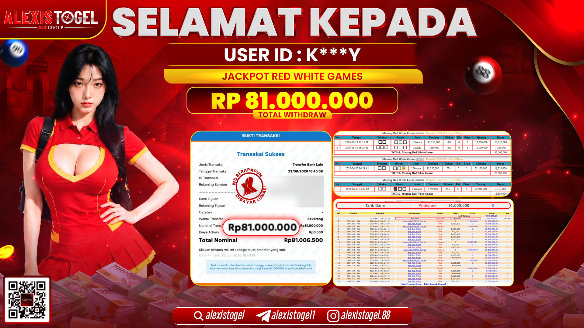 ALEXISTOGEL JACKPOT DI RED WHITE GAMES  RP.81.000.000,- LUNAS