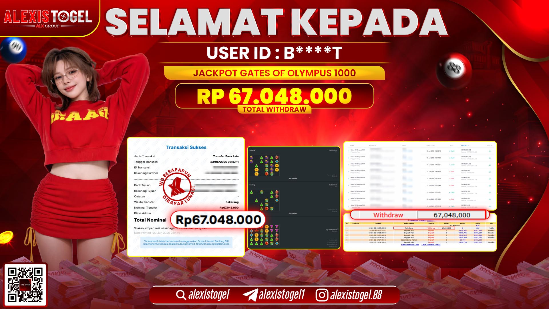 ALEXISTOGEL JACKPOT DI GATES OF OLYMPUS 1000 RP.67.048.000,- LUNAS