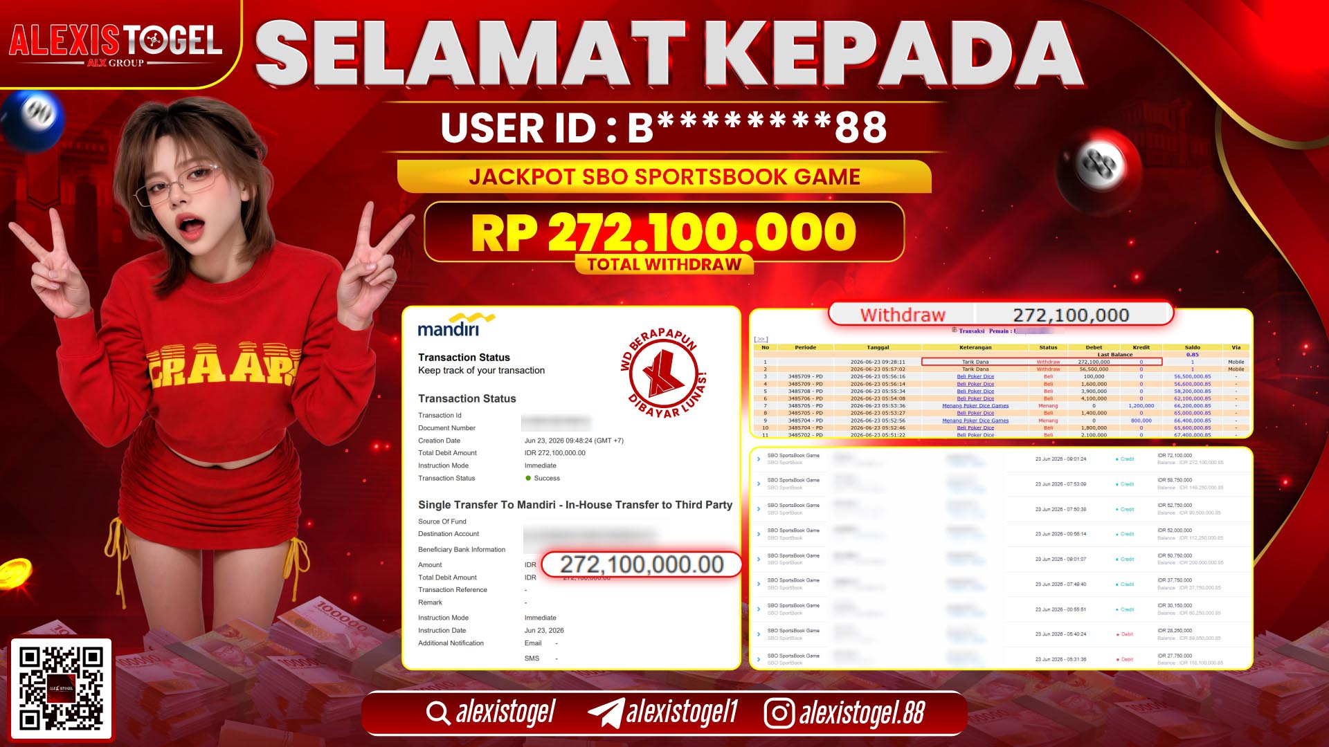 ALEXISTOGEL JACKPOT DI SBO SPORTSBOOK  RP.272.100.000,- LUNAS