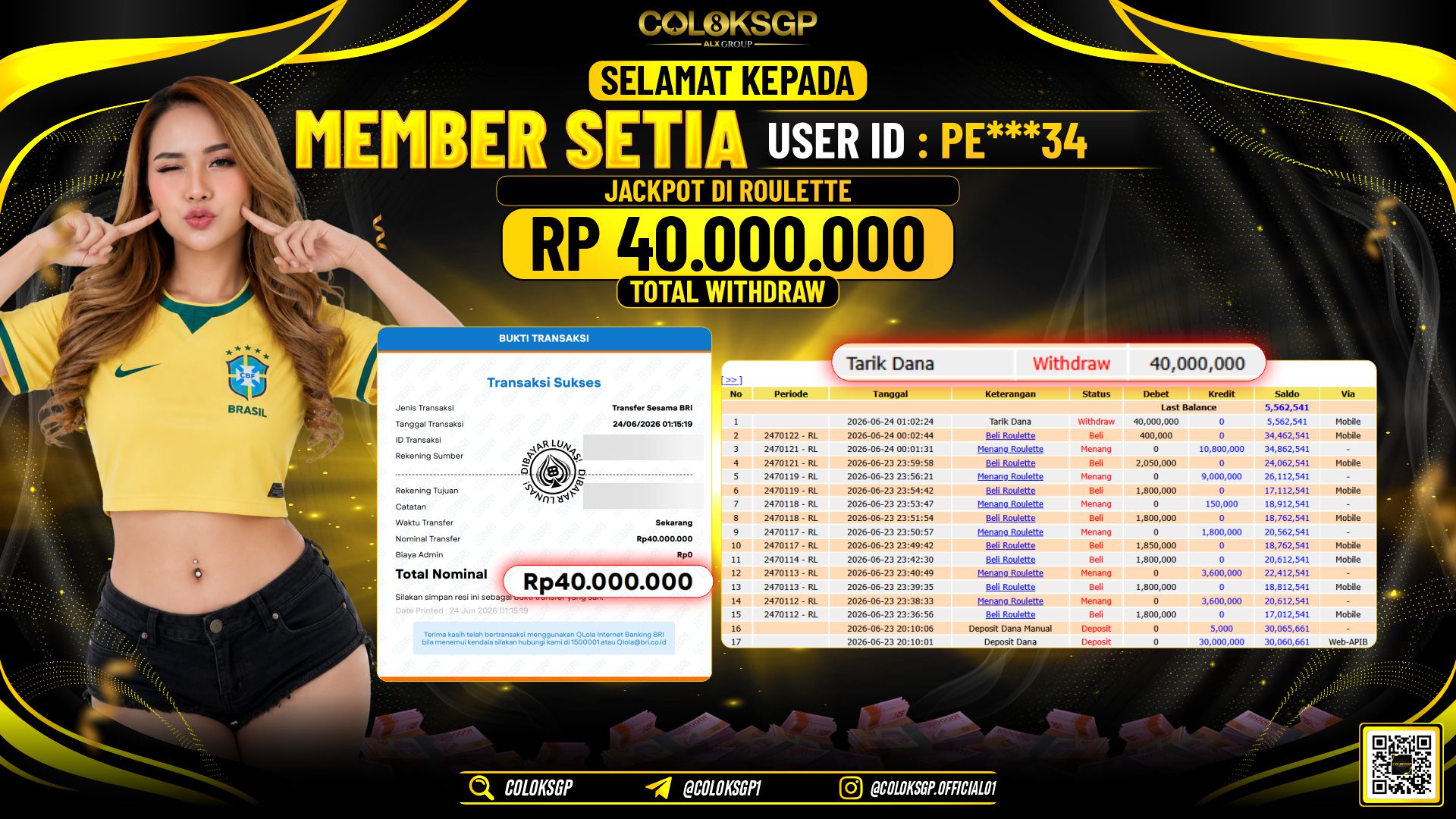 COLOKSGP JACKPOT IDNLIVE - ROULLETE RP40.000.000,- LUNAS