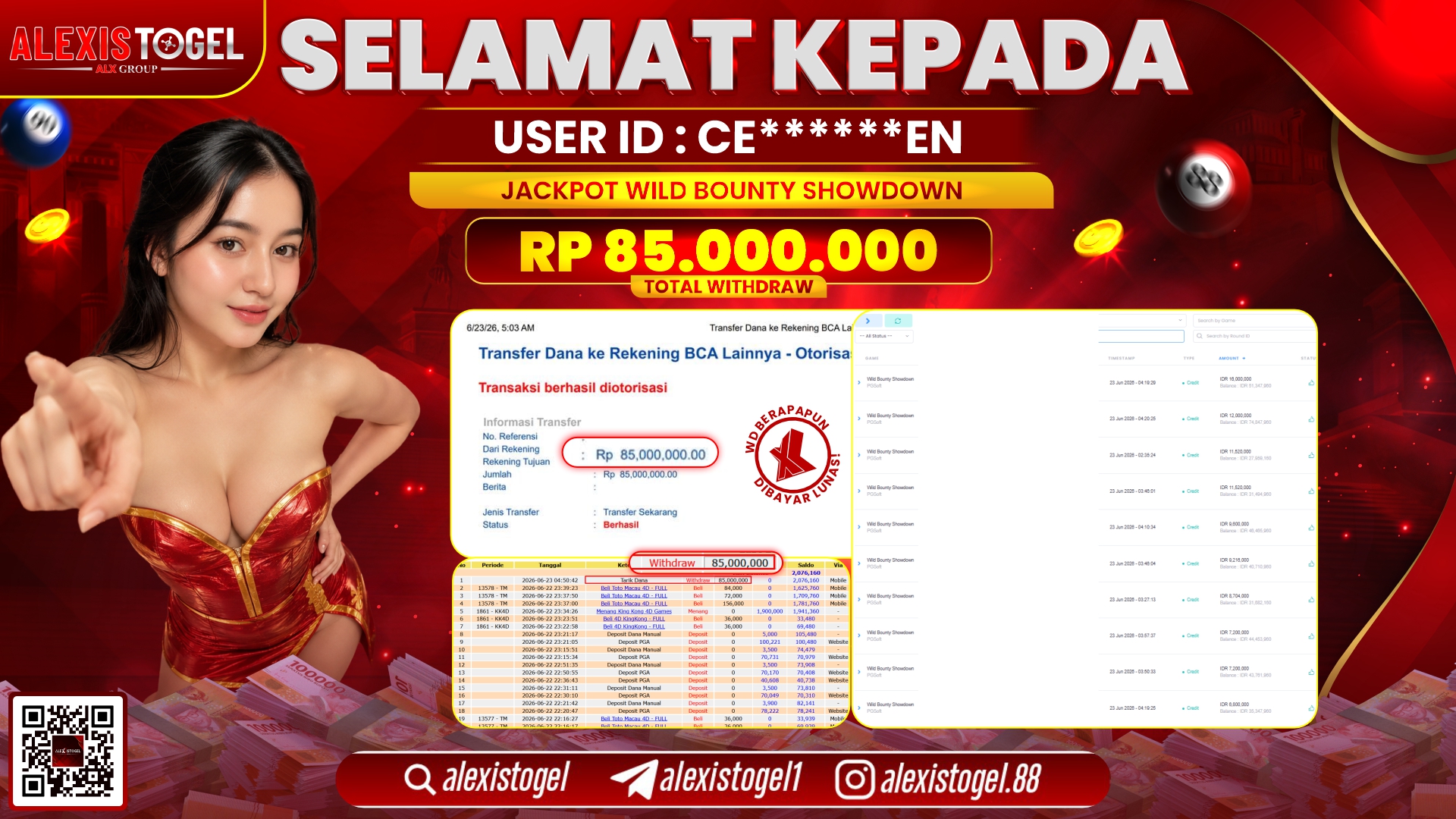 ALEXISTOGEL JACKPOT DI WILD BOUNTY SHOWDOWN RP.85.000.000,- LUNAS