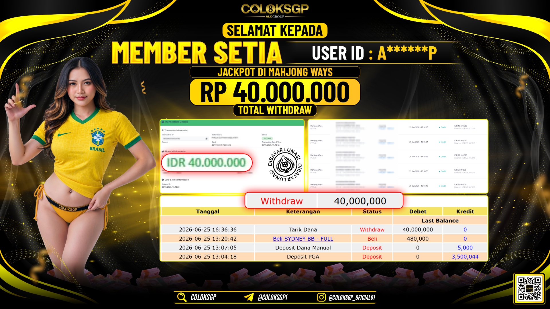 COLOKSGP JACKPOT PGSOFT - MAHJONG WAYS RP40.000.000,- LUNAS