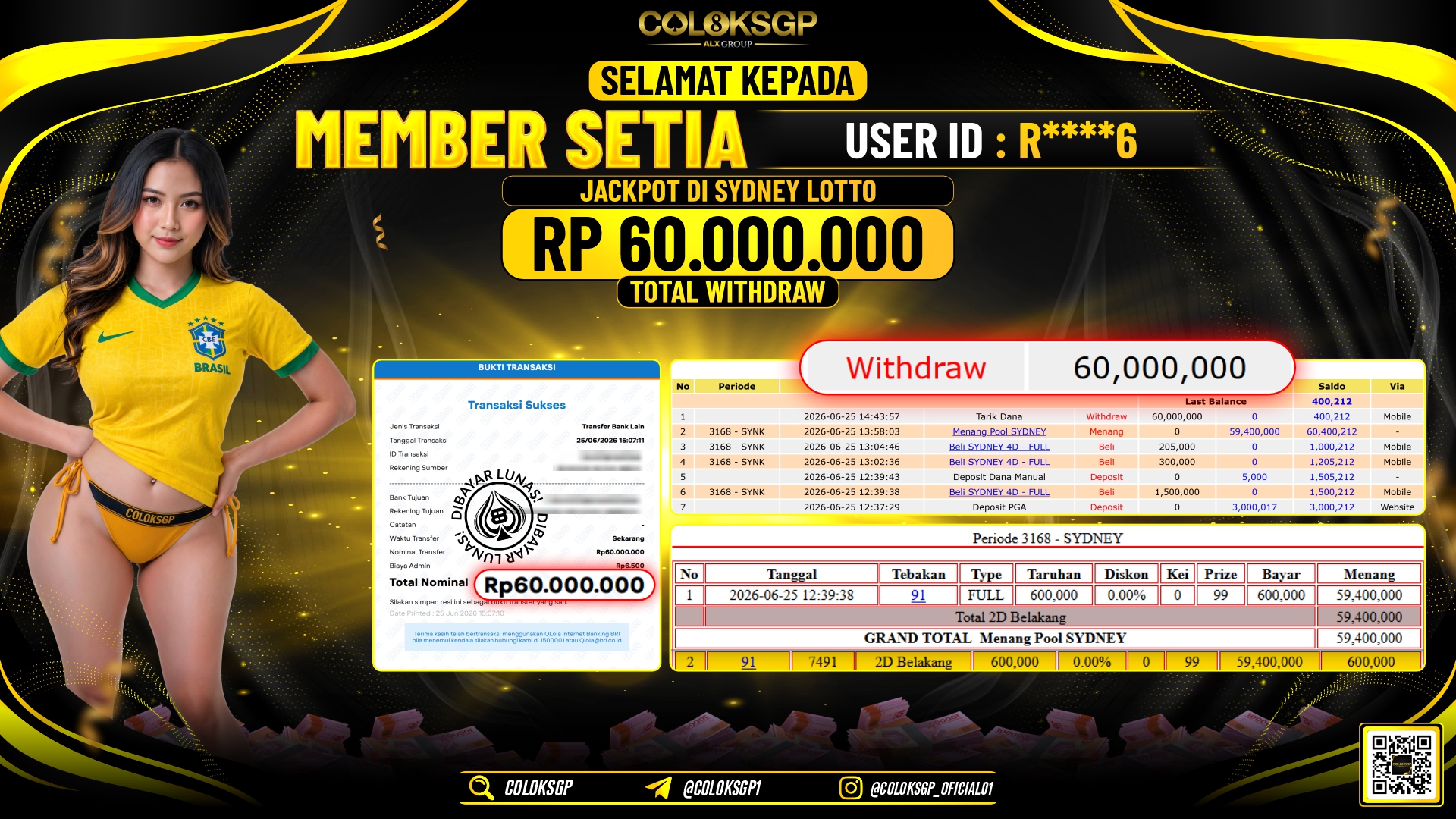 COLOKSGP JACKPOT POLLS - SYDNEY LOTTO RP60.000.000,- LUNAS
