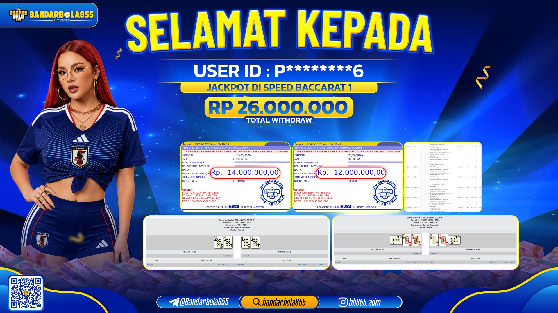 JACKPOT BANDARBOLA855 DI SPEED BACCARAT 1 Rp26.000.000, - LUNAS🎖