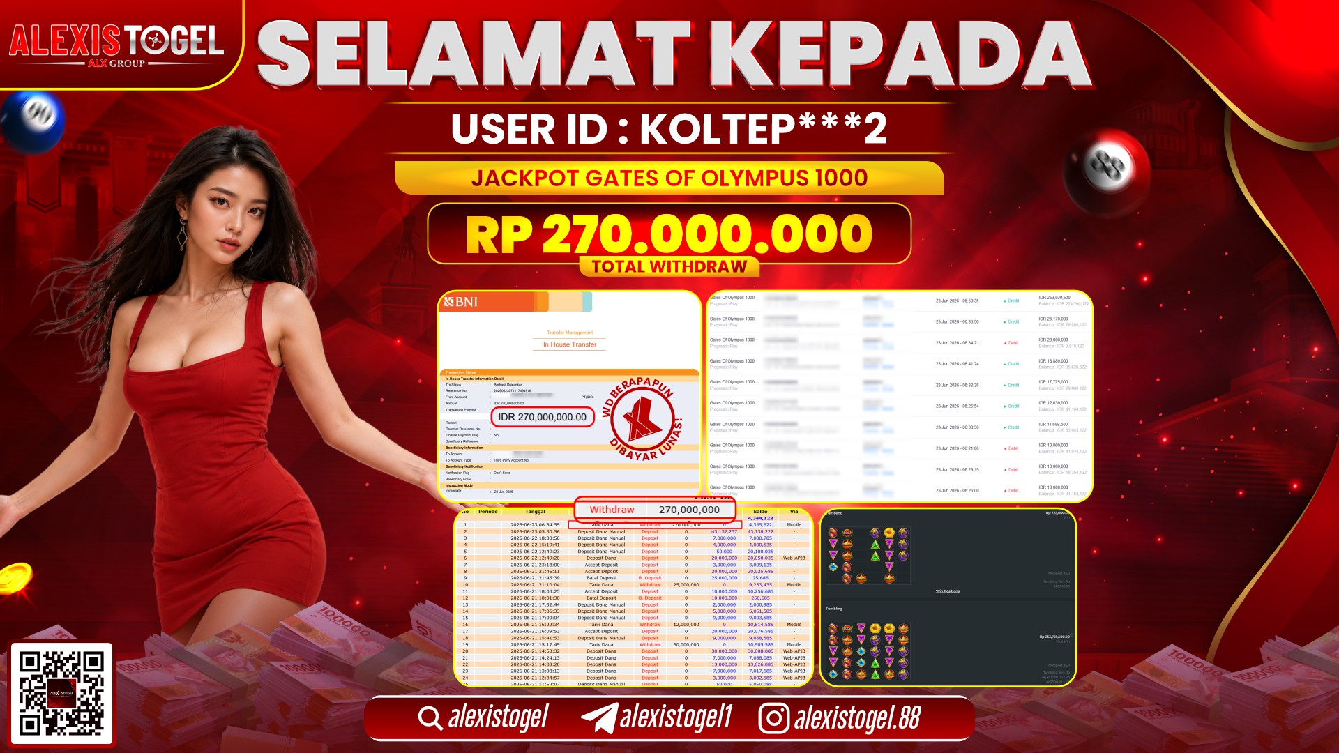 ALEXISTOGEL JACKPOT DI GATES OF OLYMPUS 1000 RP.270.000.000,- LUNAS
