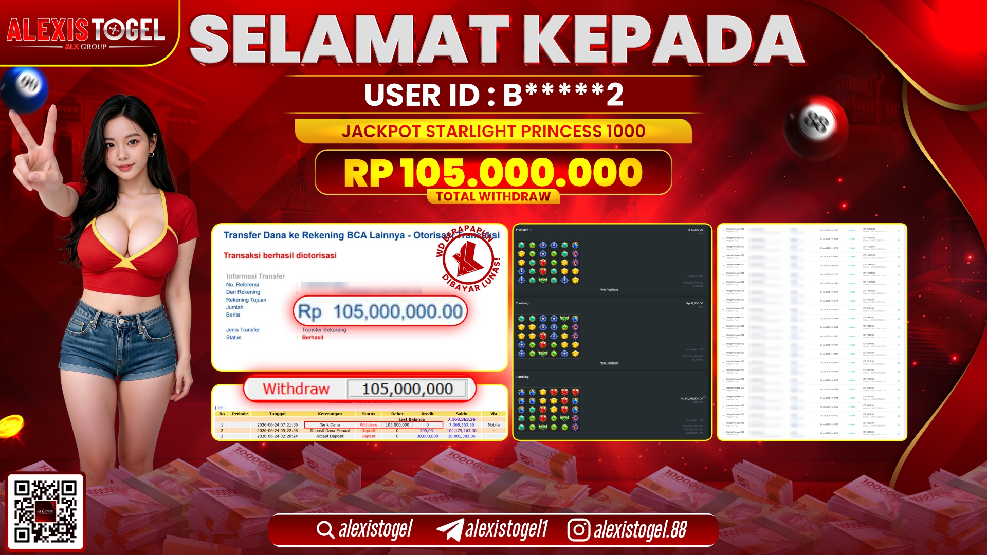 ALEXISTOGEL JACKPOT DI STARLIGHT PRINCESS 1000 RP.105.000.000,- LUNAS