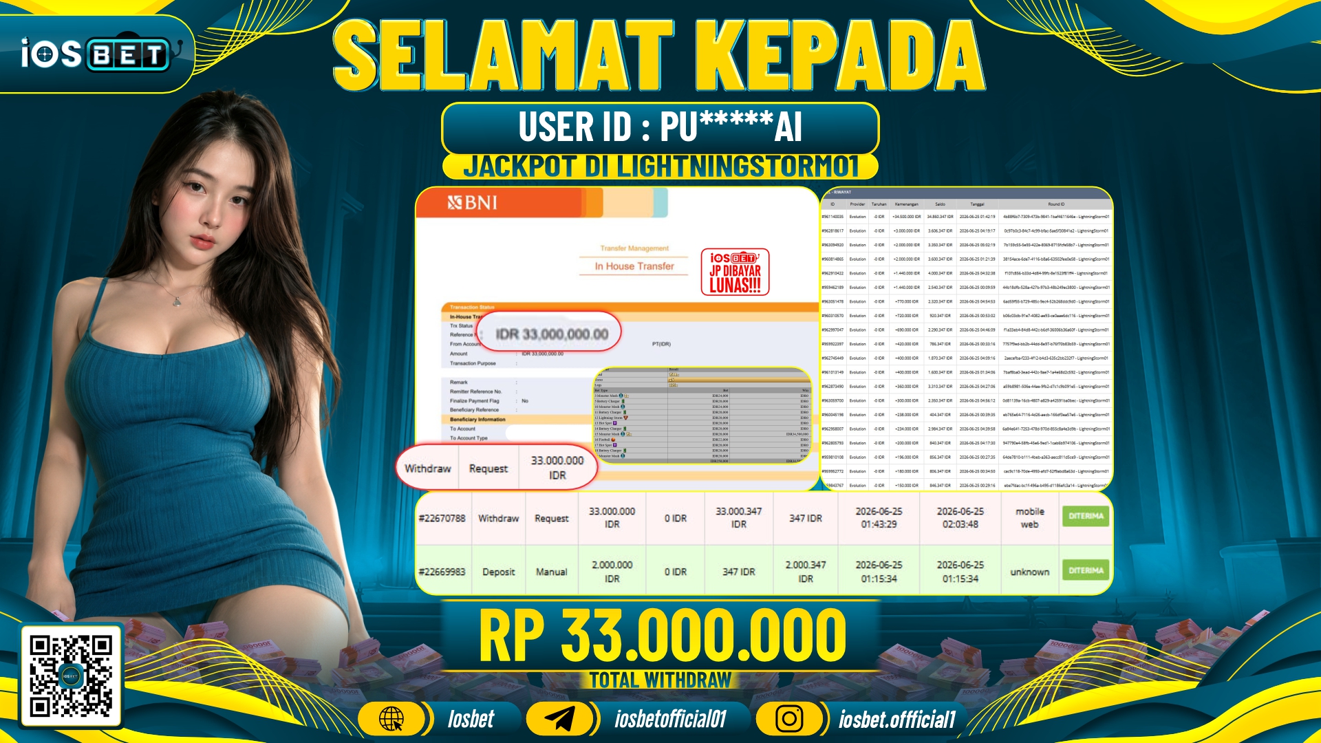 Bukti Pembayaran LUNAS SLOT GAME GACOR Rp.33.000.000,-