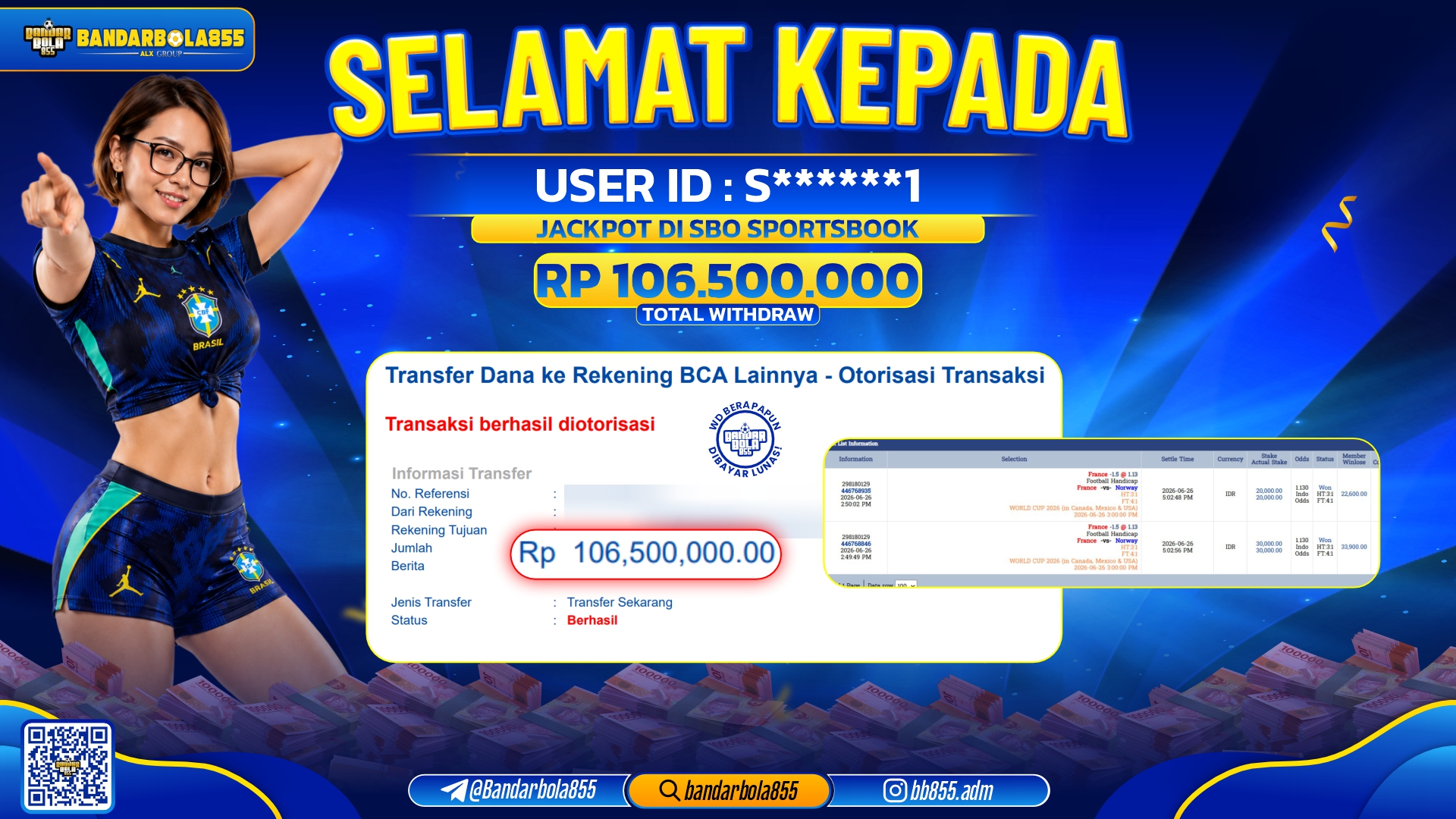 JACKPOT BANDARBOLA855 DI SBO SPORTSBOOK Rp106.500.000, - LUNAS🎖