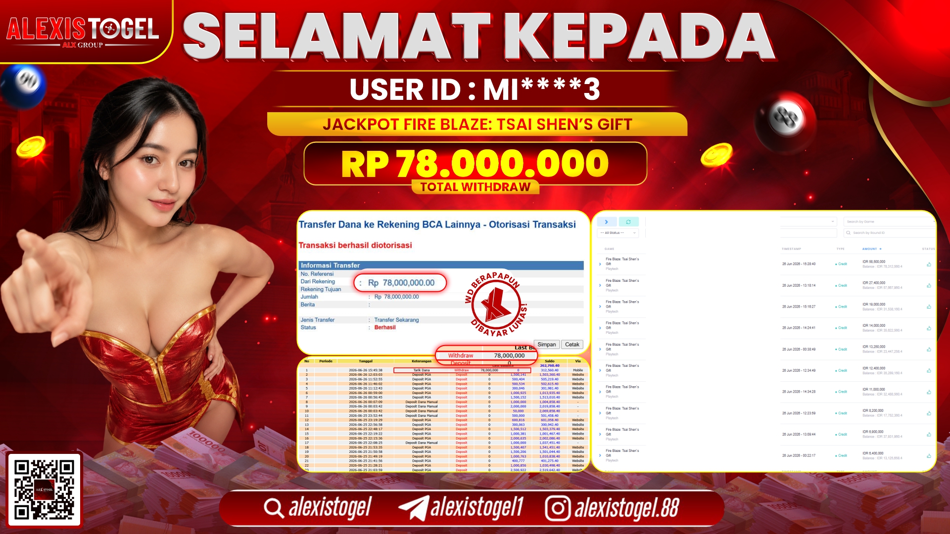ALEXISTOGEL JACKPOT DI FIRE BLAZE TSAI SHEN'S GIFT RP.78.000.000,- LUNAS