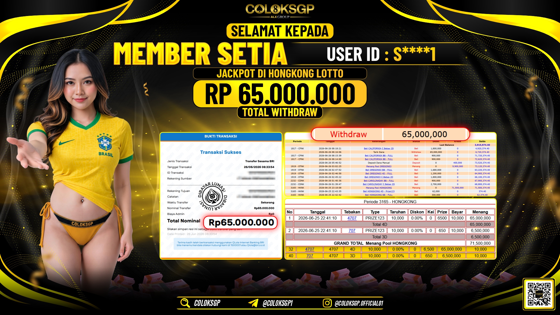 COLOKSGP JACKPOT POLLS - HONGKONG LOTTO RP65.000.000,- LUNAS