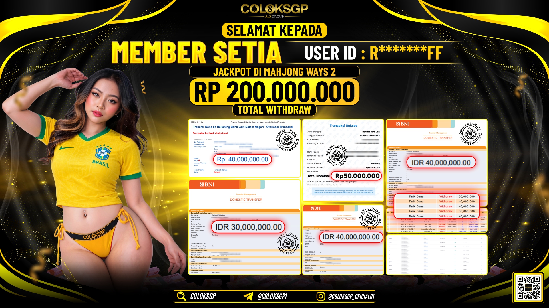 COLOKSGP JACKPOT PGSOFT - MAHJONG WAYS 2 RP200.000.000,- LUNAS