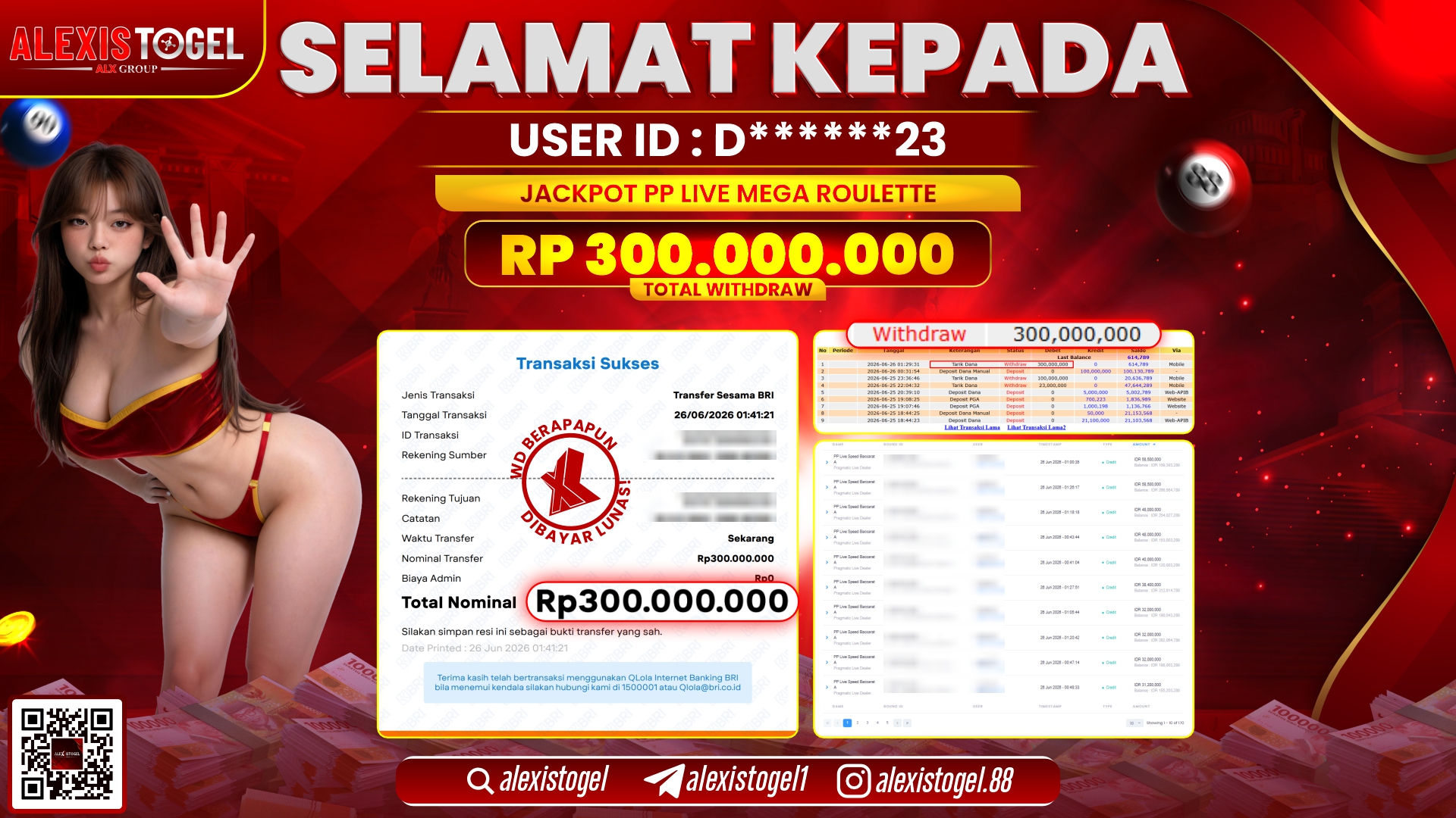 ALEXISTOGEL JACKPOT DI PP LIVE MEGA ROULETTE RP.300.000.000,- LUNAS