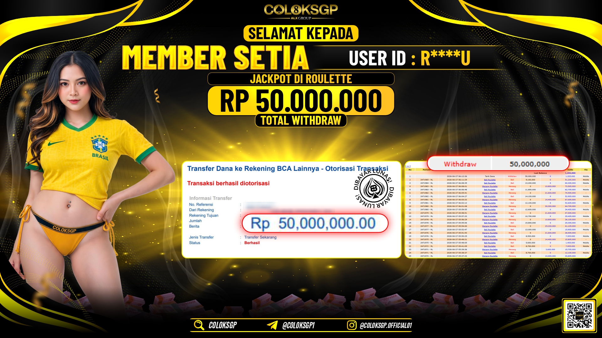 COLOKSGP JACKPOT IDNLIVE - ROULETTE RP50.000.000,- LUNAS