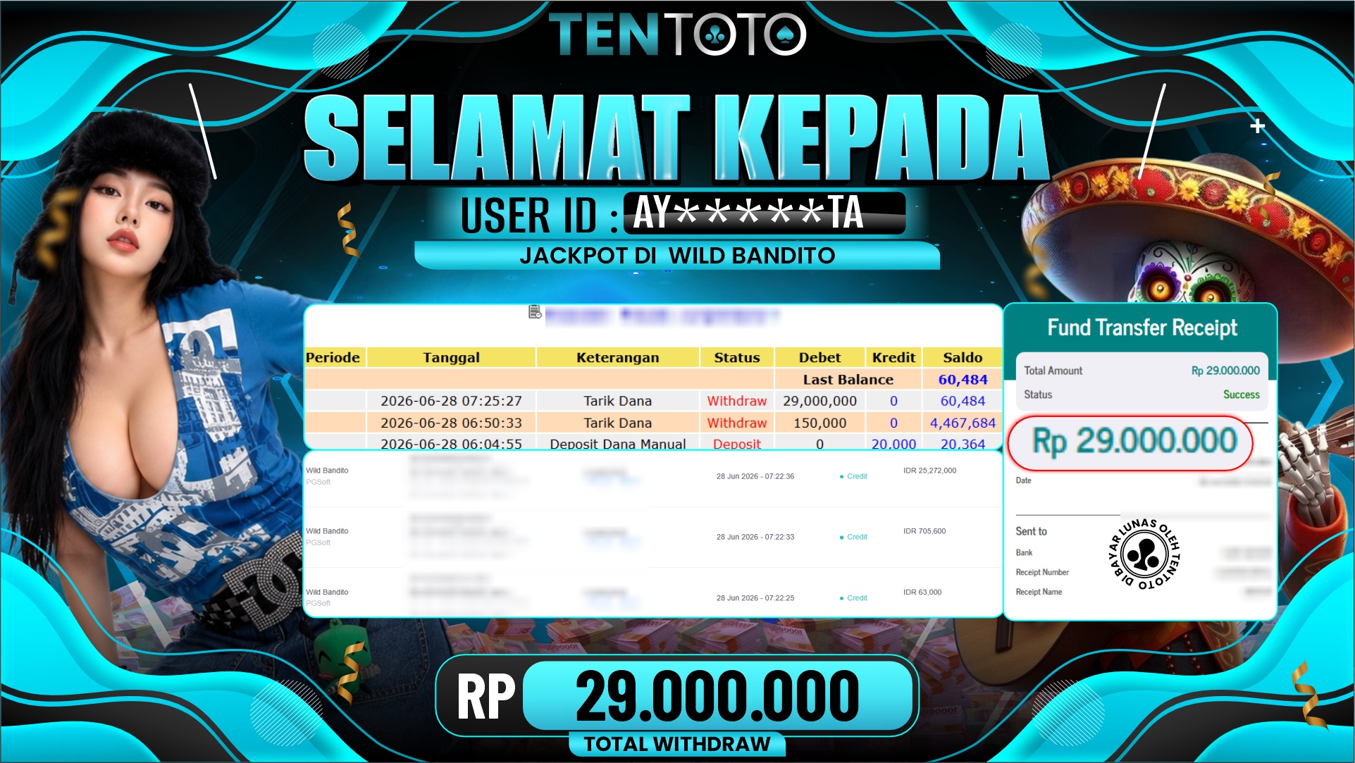 TENTOTO Wild Bandito Rp. 29.000.000,- LUNAS