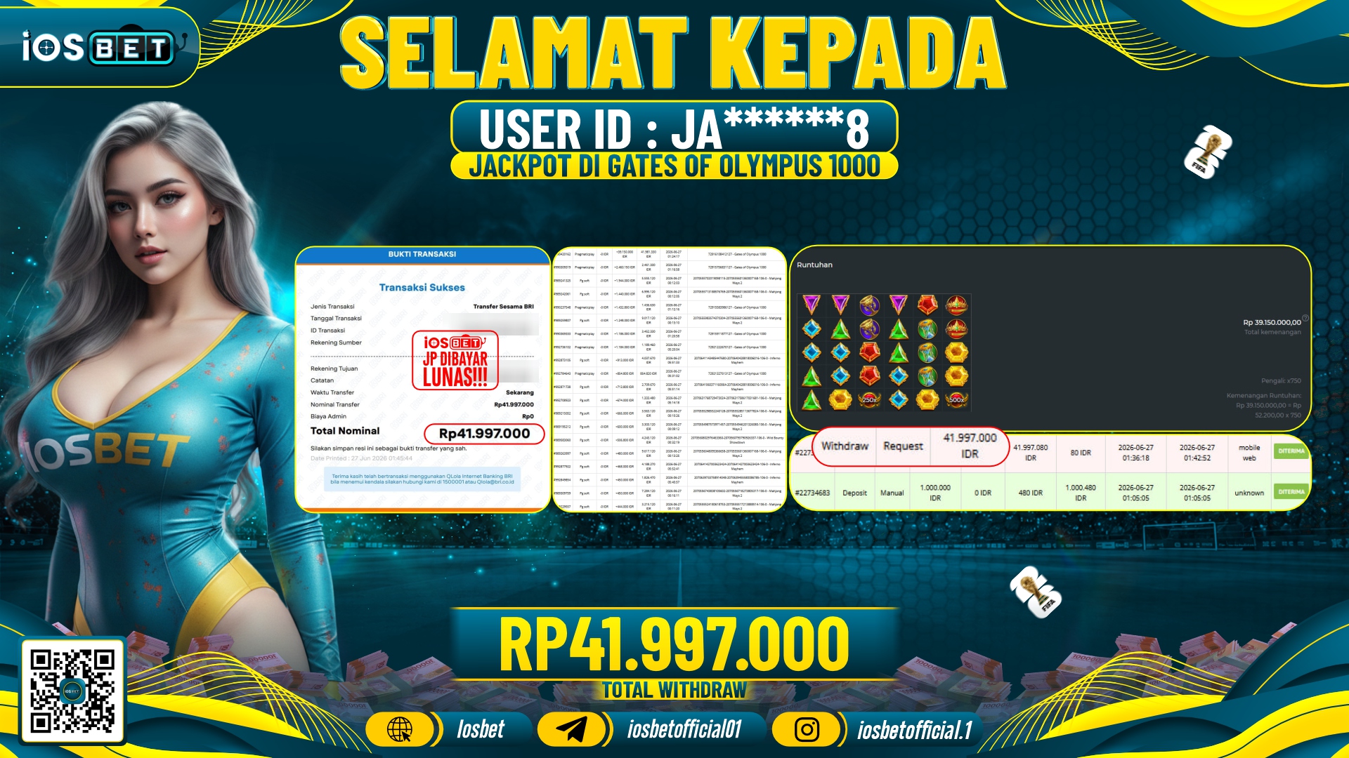 Bukti Pembayaran LUNAS SLOT GAME GACOR Rp.41.997.000,-