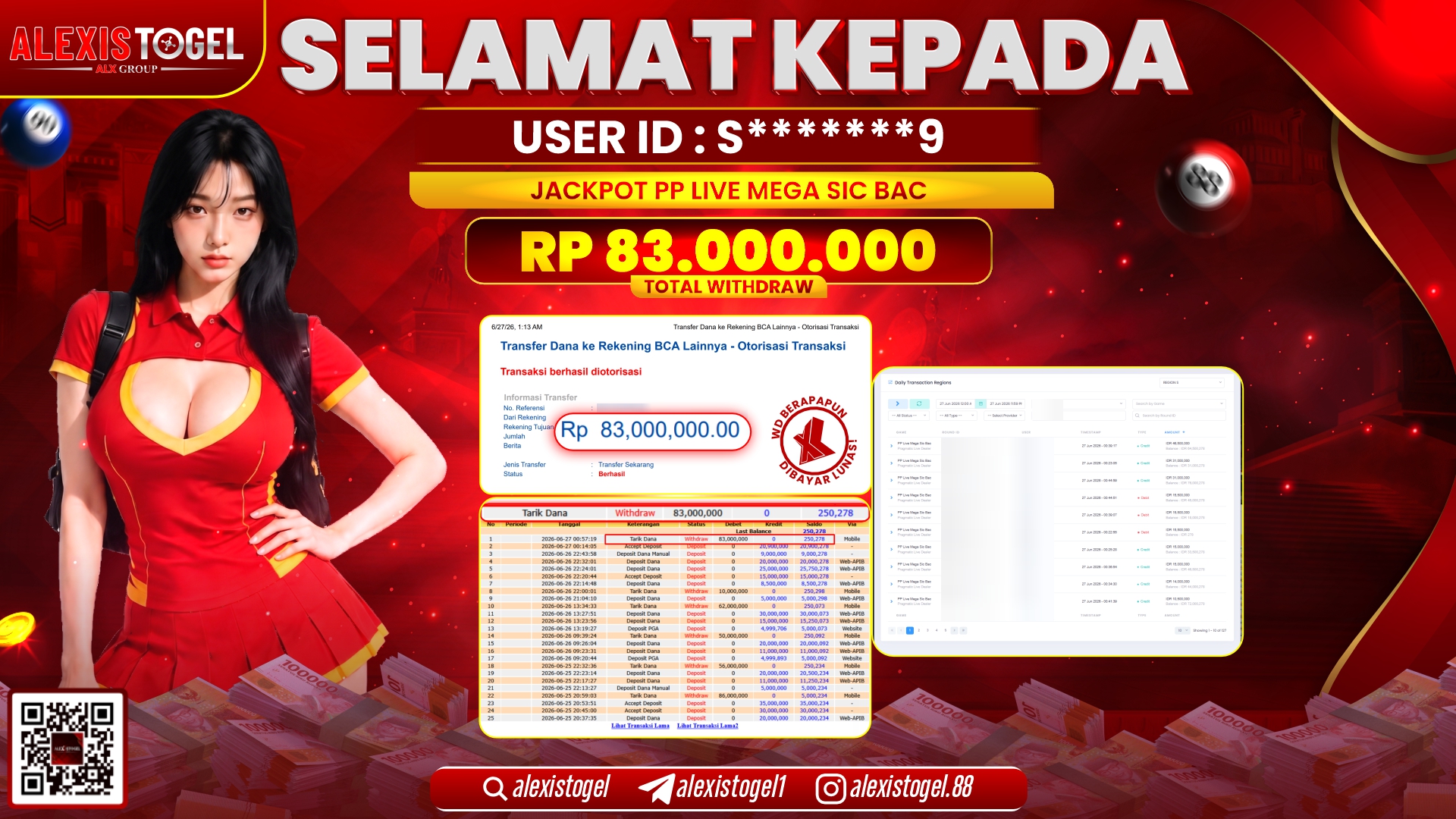 ALEXISTOGEL JACKPOT DI PP LIVE MEGA SIC BAC RP.83.000.000,- LUNAS
