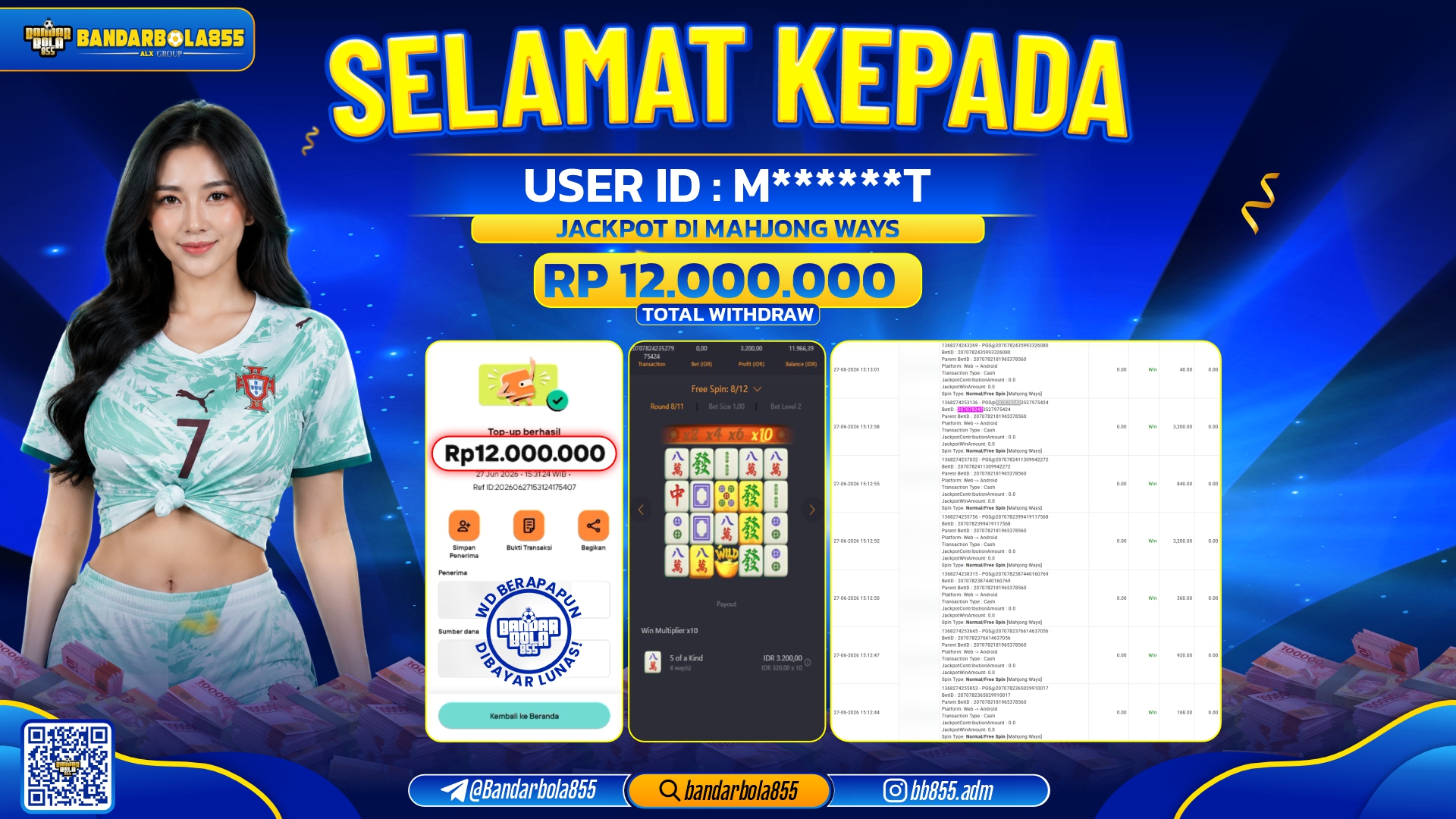 JACKPOT BANDARBOLA855 DI MAHJONG WAYS Rp12.000.000, - LUNAS🎖