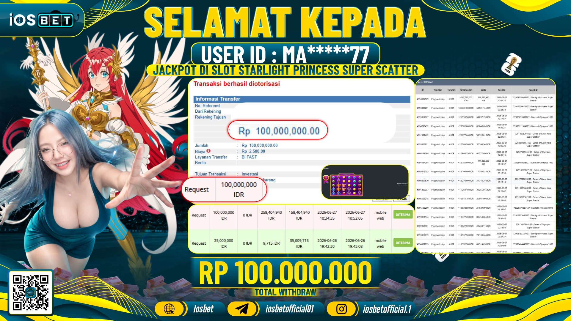 Bukti Pembayaran LUNAS SLOT GAME GACOR Rp.100.000.000,-