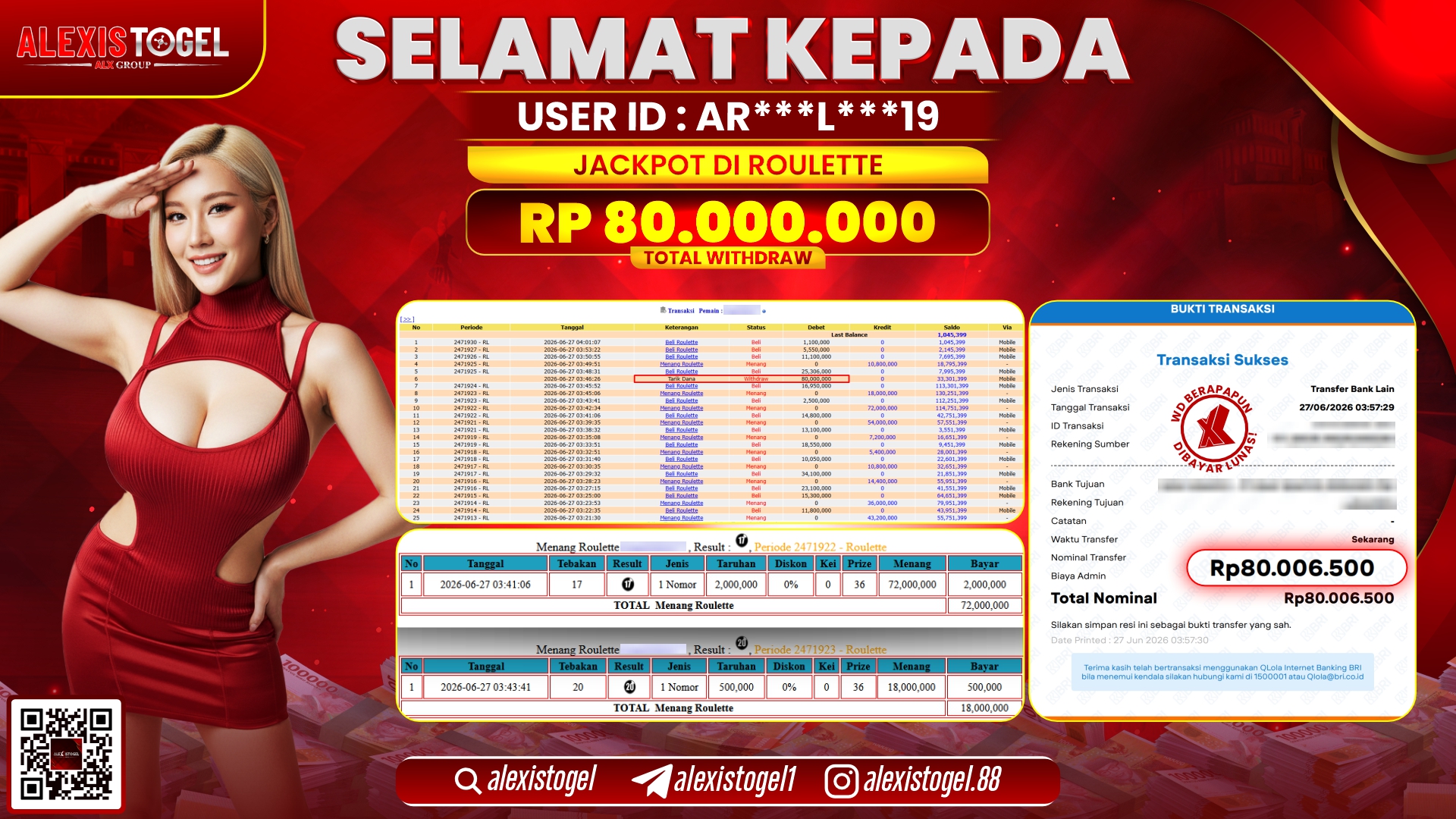 ALEXISTOGEL JACKPOT DI ROULETTE RP.80.000.000,- LUNAS