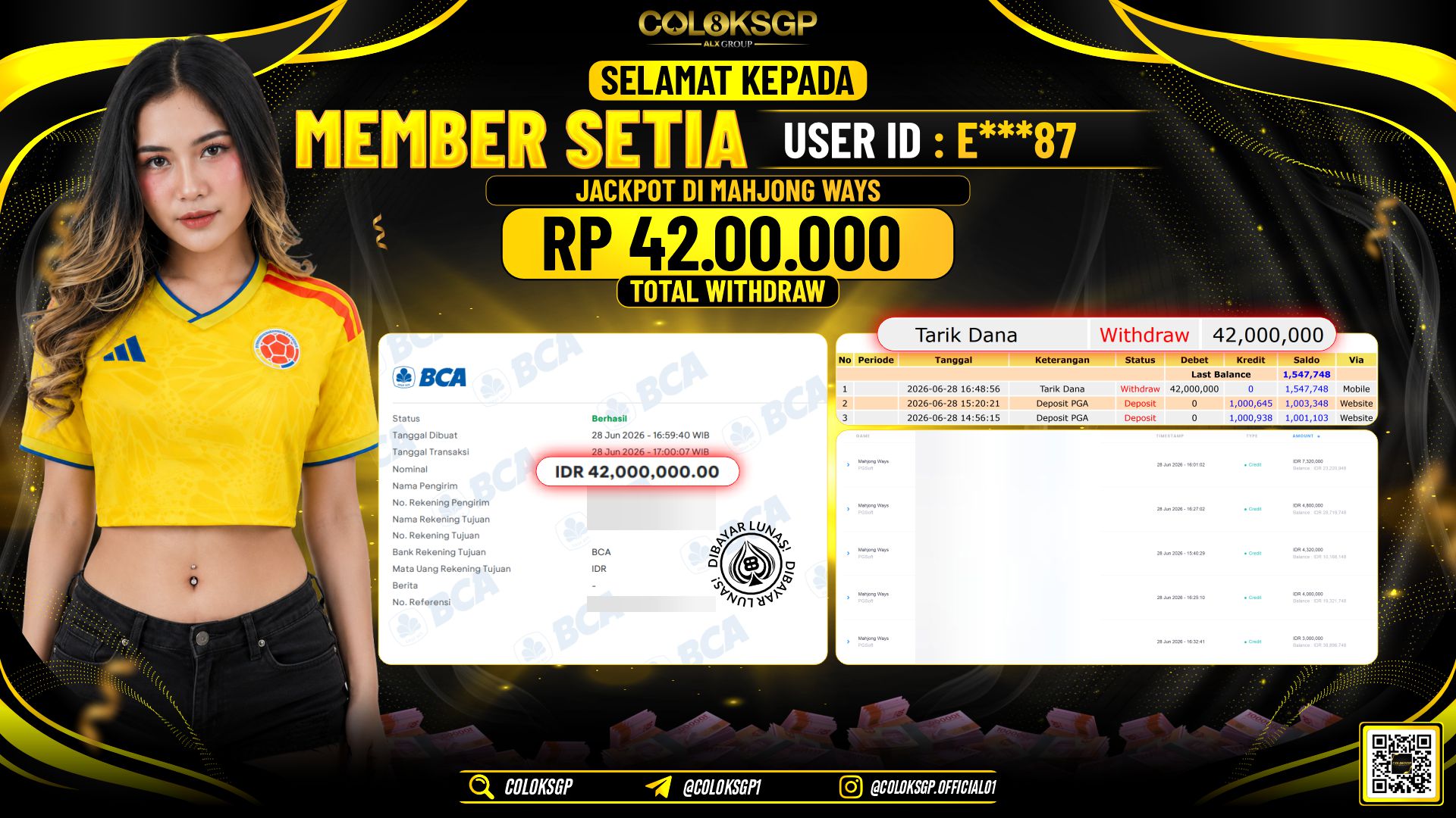 COLOKSGP JACKPOT PGSOFT - MAHJONG WAYS RP42.000.000,- LUNAS